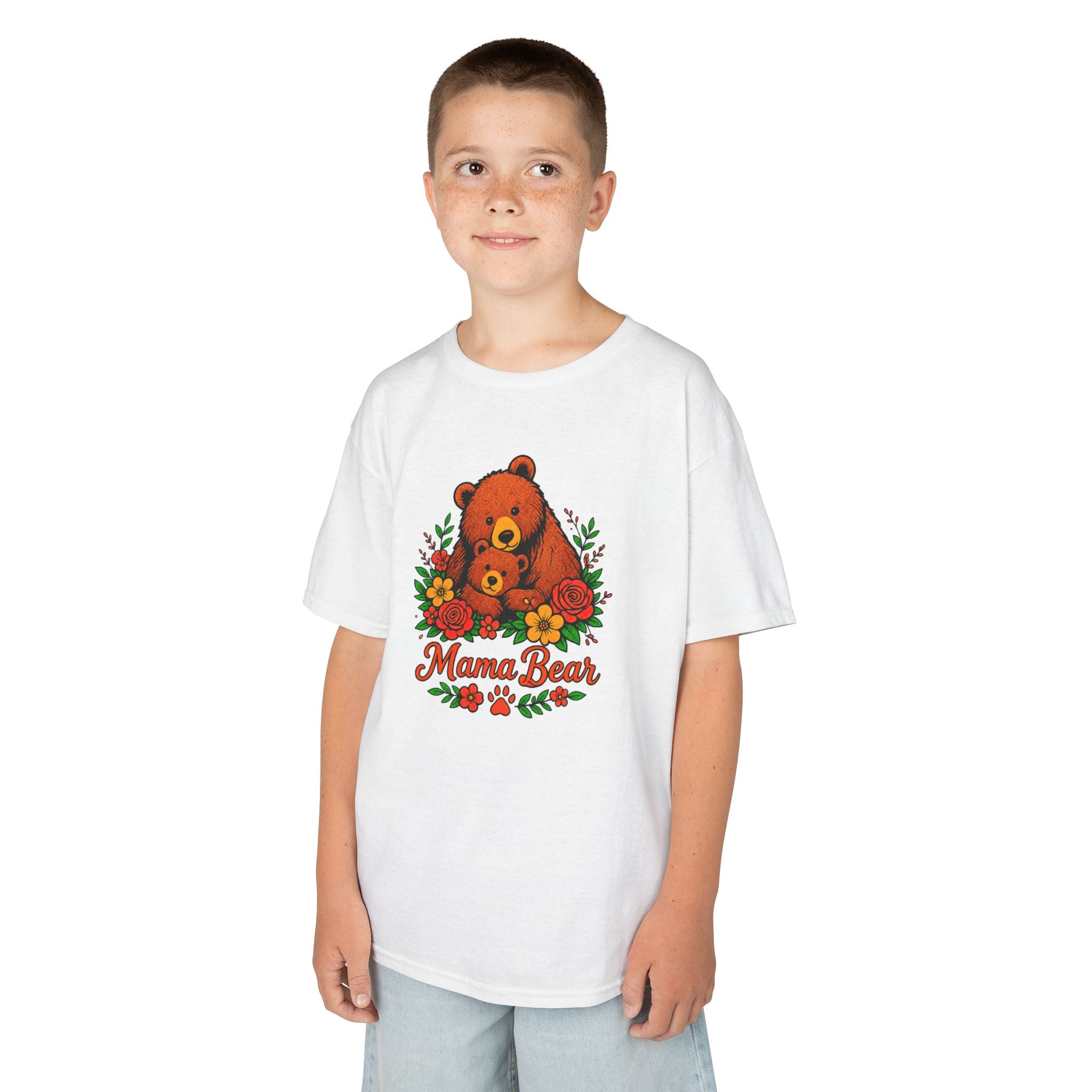Kids T-Shirt — 'Mama Bear' Cute Floral Bear Graphic