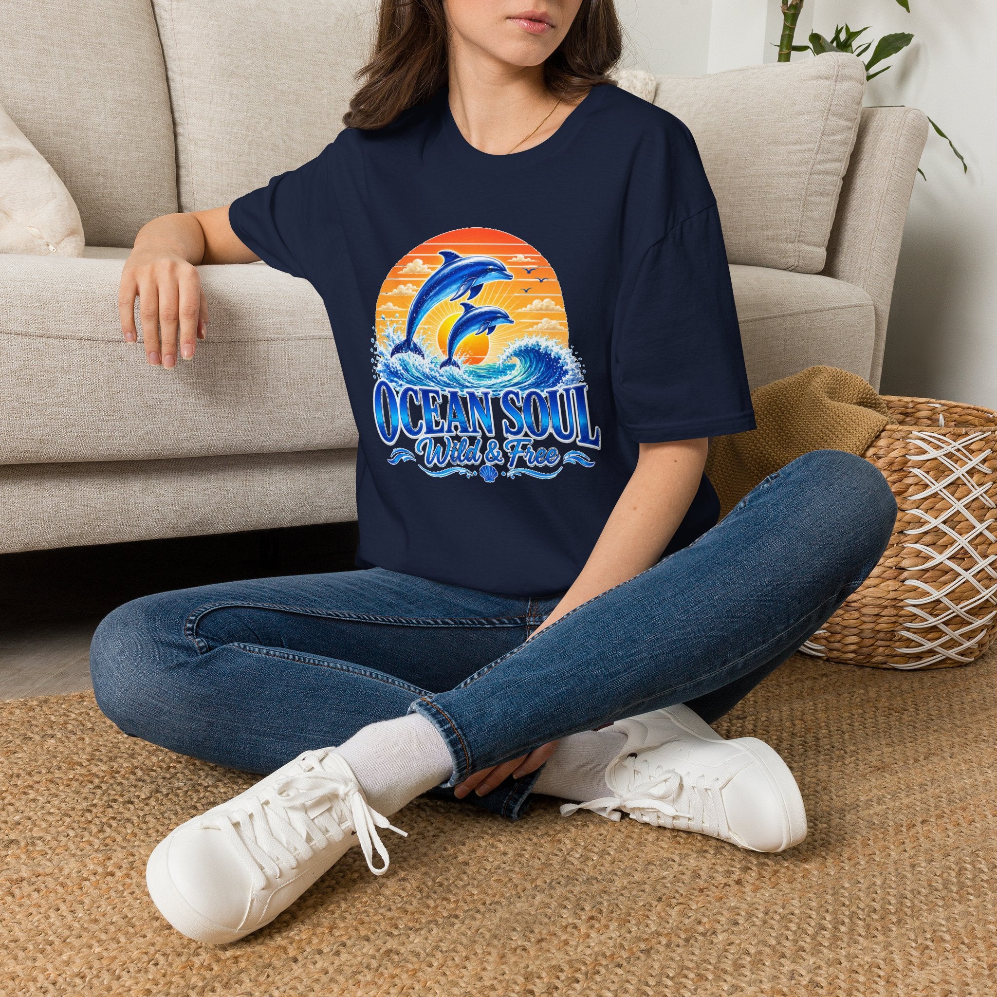 Ocean Soul Dolphin T-Shirt | Wild & Free Beach Tee | Coastal Summer Shirt | Ocean Lover Gift | Dolphin Graphic Unisex Tee