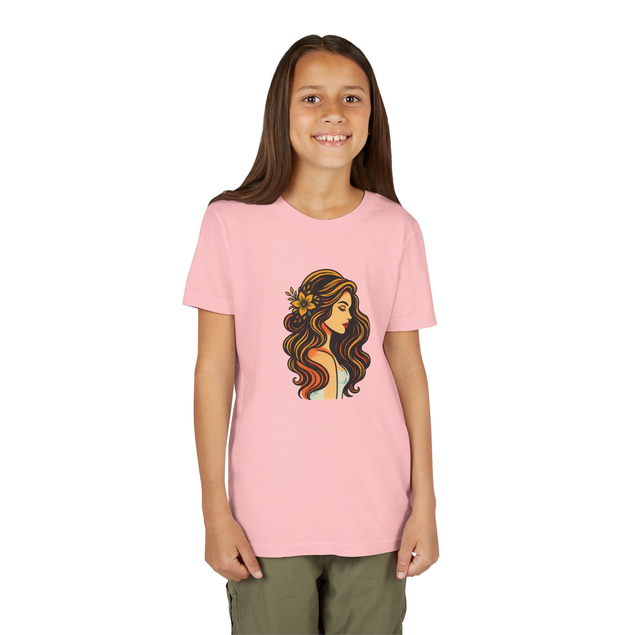 Youth Tee — Floral-Boho Girl Portrait Kids Shirt