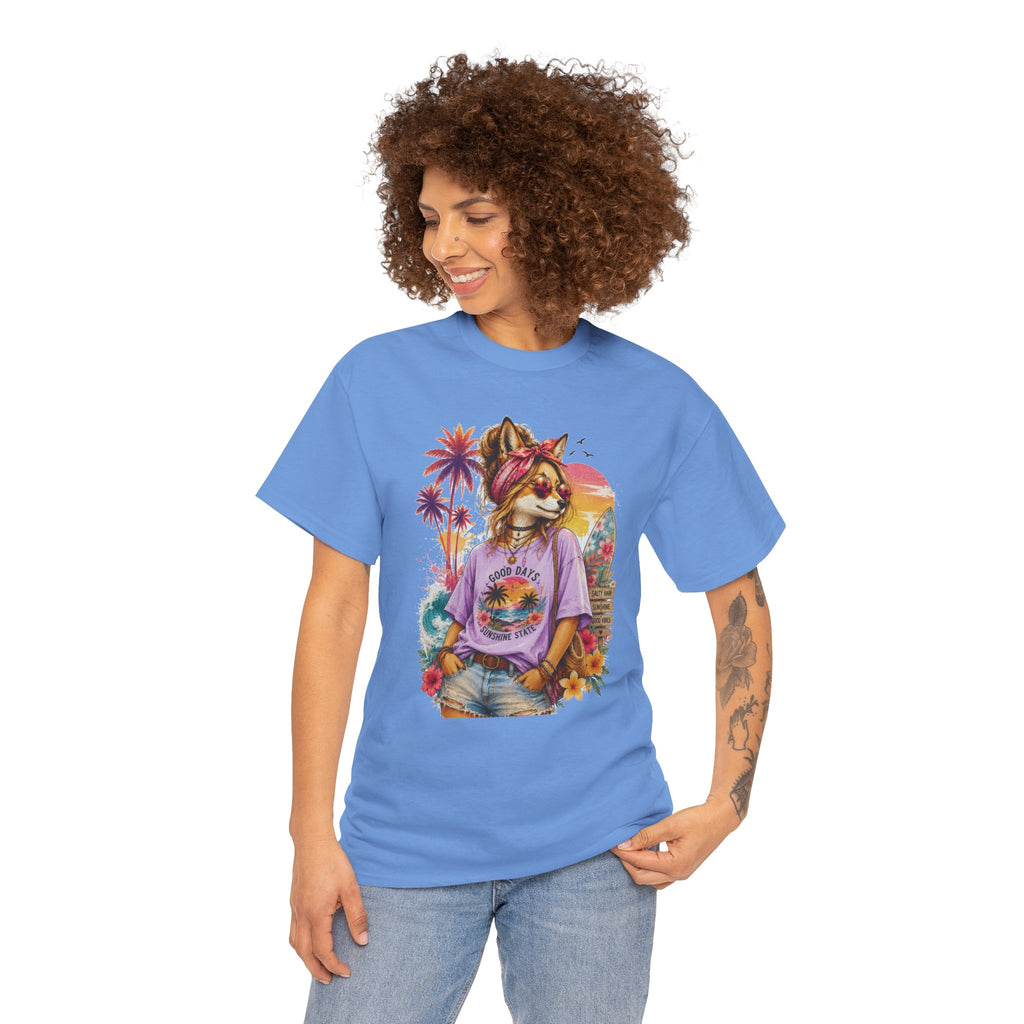 Fox Beach Vibes Shirt, Retro Beach T-Shirt, Summer Sunset Graphic Tee, Coastal Vacation Gift