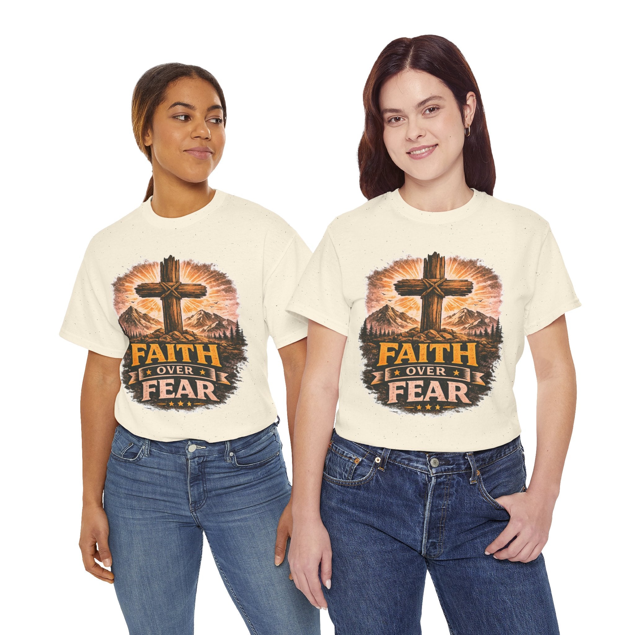 Faith Over Fear T-Shirt | Christian Cross Shirt | Religious Graphic Tee | Bible Verse Gift | Men's Faith Shirt