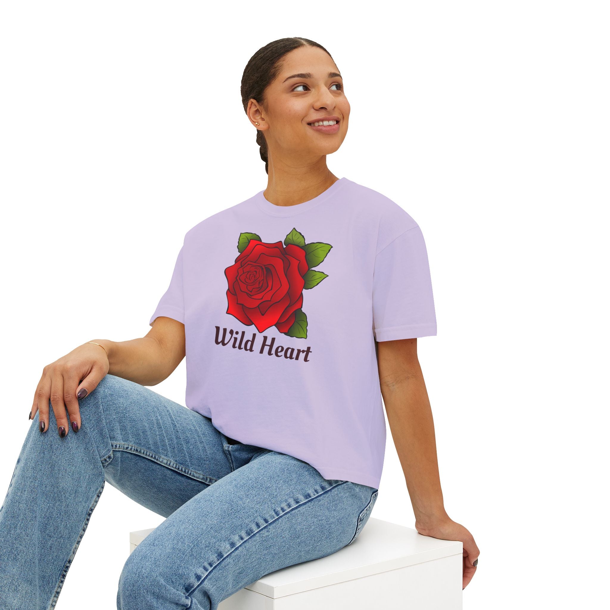 Wild Heart Rose T-Shirt for Women Vintage Floral Boxy Tee