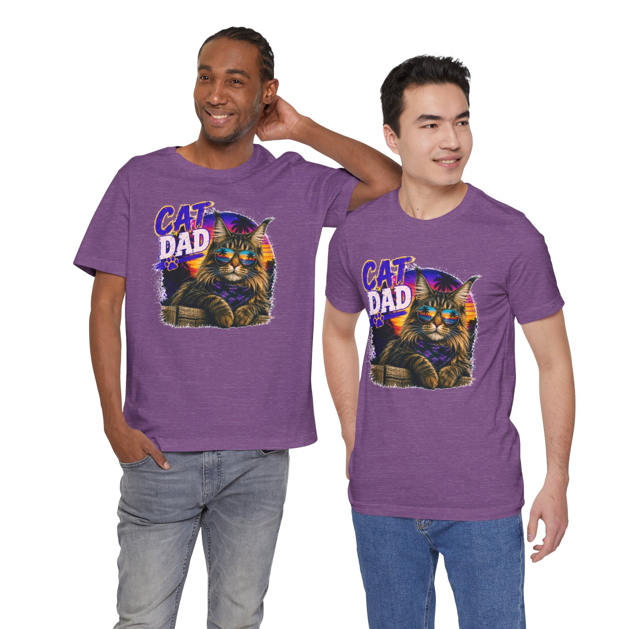 Cat Dad Maine Coon T-Shirt | Retro Sunset Cat Lover Shirt | Funny Cat Dad Gift | Vintage Graphic Tee for Men