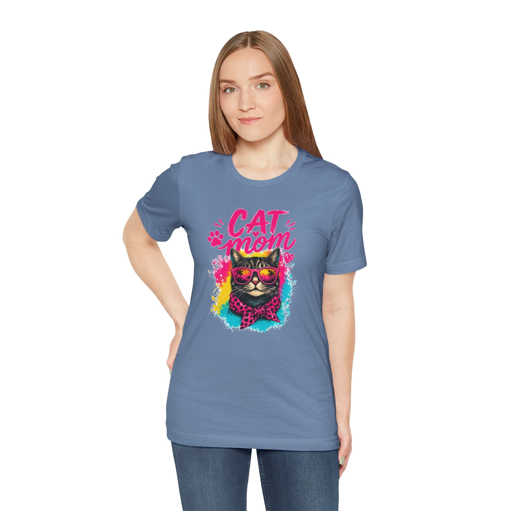 Cat Mom T-Shirt | Funny Cat Mom Gift | Colorful Retro Cat Lover Tee | Cute Cat Graphic Shirt | Unisex Cat Mom Tee