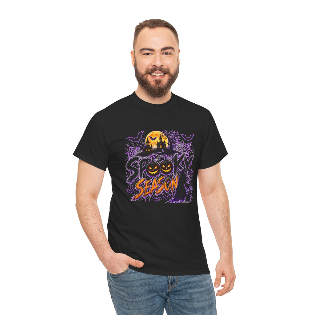 Spooky Season Halloween T-Shirt, Jack O Lantern Pumpkin Tee, Haunted House Graphic Shirt, Unisex Halloween Tee