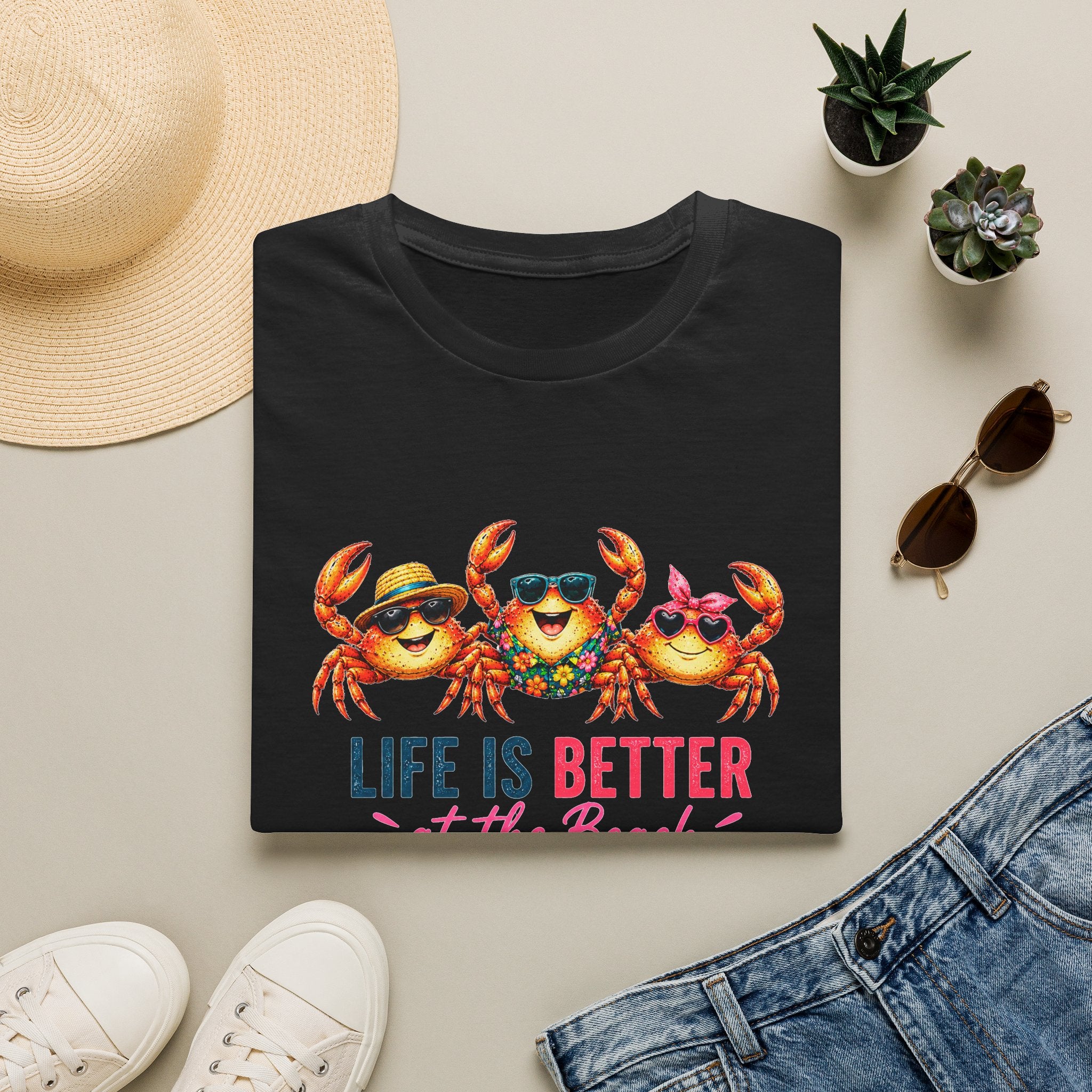 Funny Beach Crab T-Shirt | Life Is Better at the Beach Tee | Cute Summer Vacation Shirt | Coastal Graphic Tee | Ocean Lover Gift