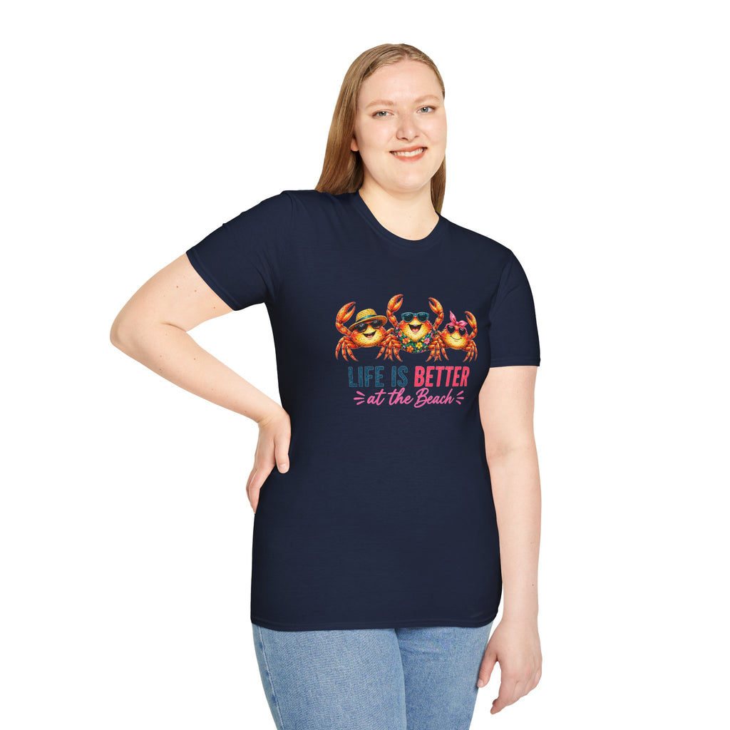 Funny Beach Crab T-Shirt | Life Is Better at the Beach Tee | Cute Summer Vacation Shirt | Coastal Graphic Tee | Ocean Lover Gift