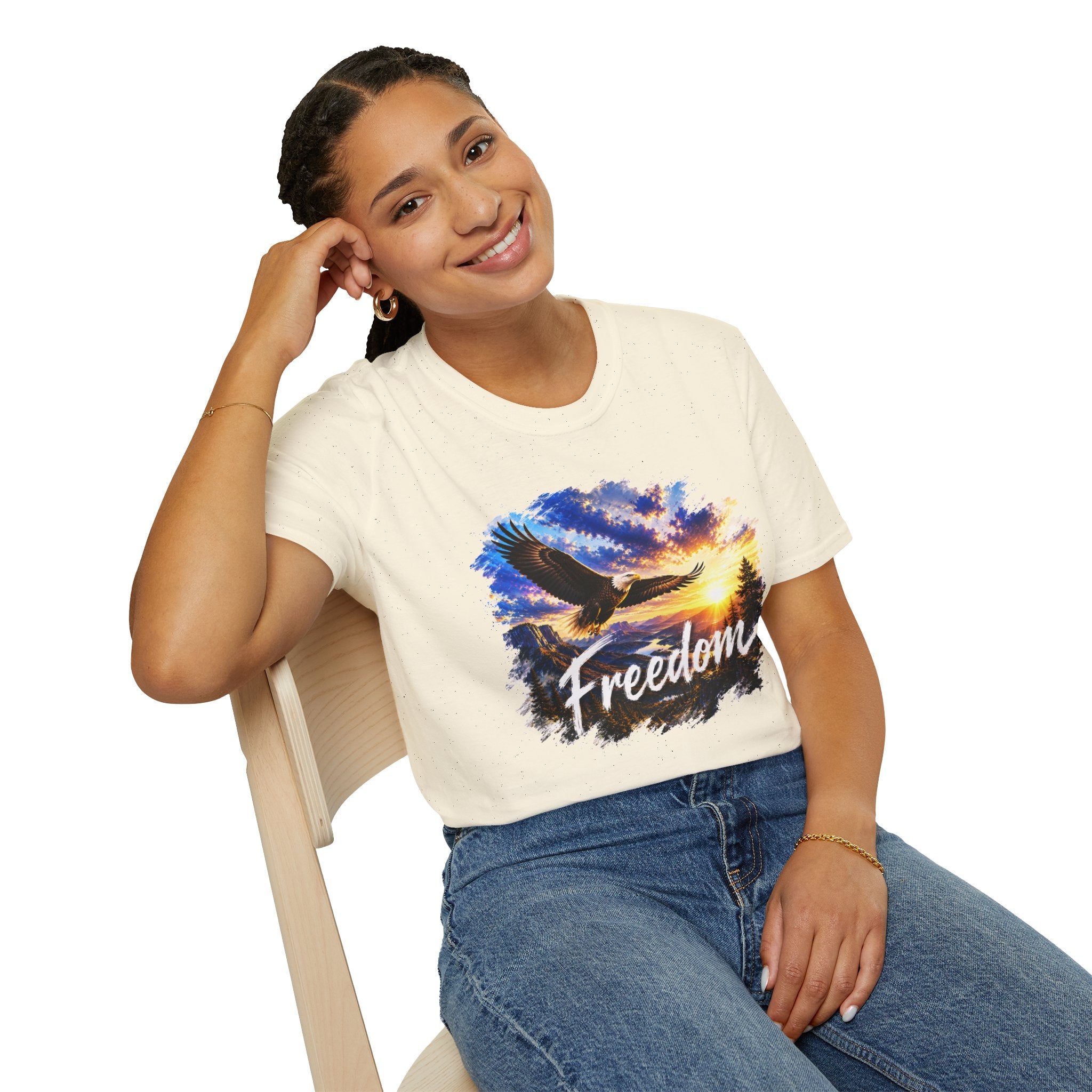 Freedom Eagle T-Shirt, Soaring Eagle Graphic Tee, Sunset Wildlife Shirt, Nature Lover Gift, Unisex Outdoor Tee