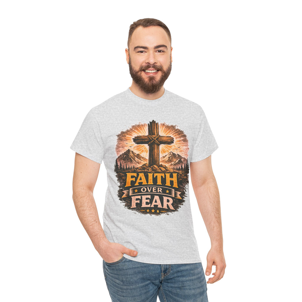 Faith Over Fear T-Shirt | Christian Cross Shirt | Religious Graphic Tee | Bible Verse Gift | Men's Faith Shirt