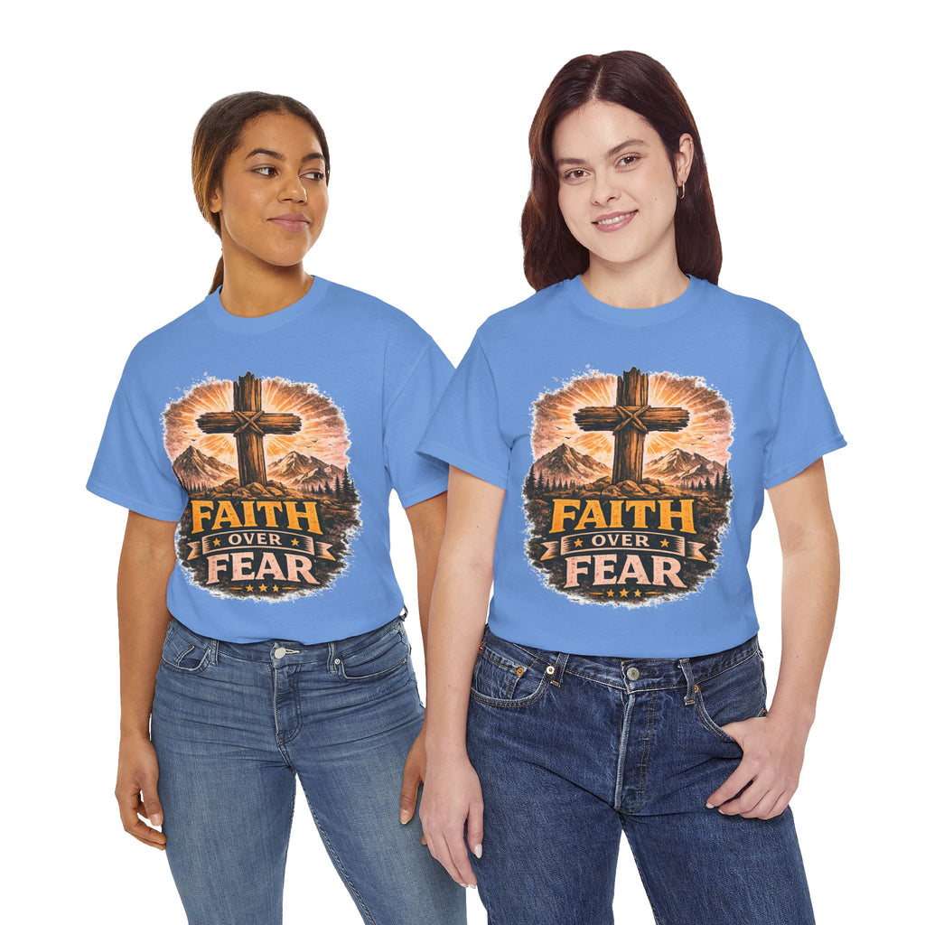 Faith Over Fear T-Shirt | Christian Cross Shirt | Religious Graphic Tee | Bible Verse Gift | Men's Faith Shirt
