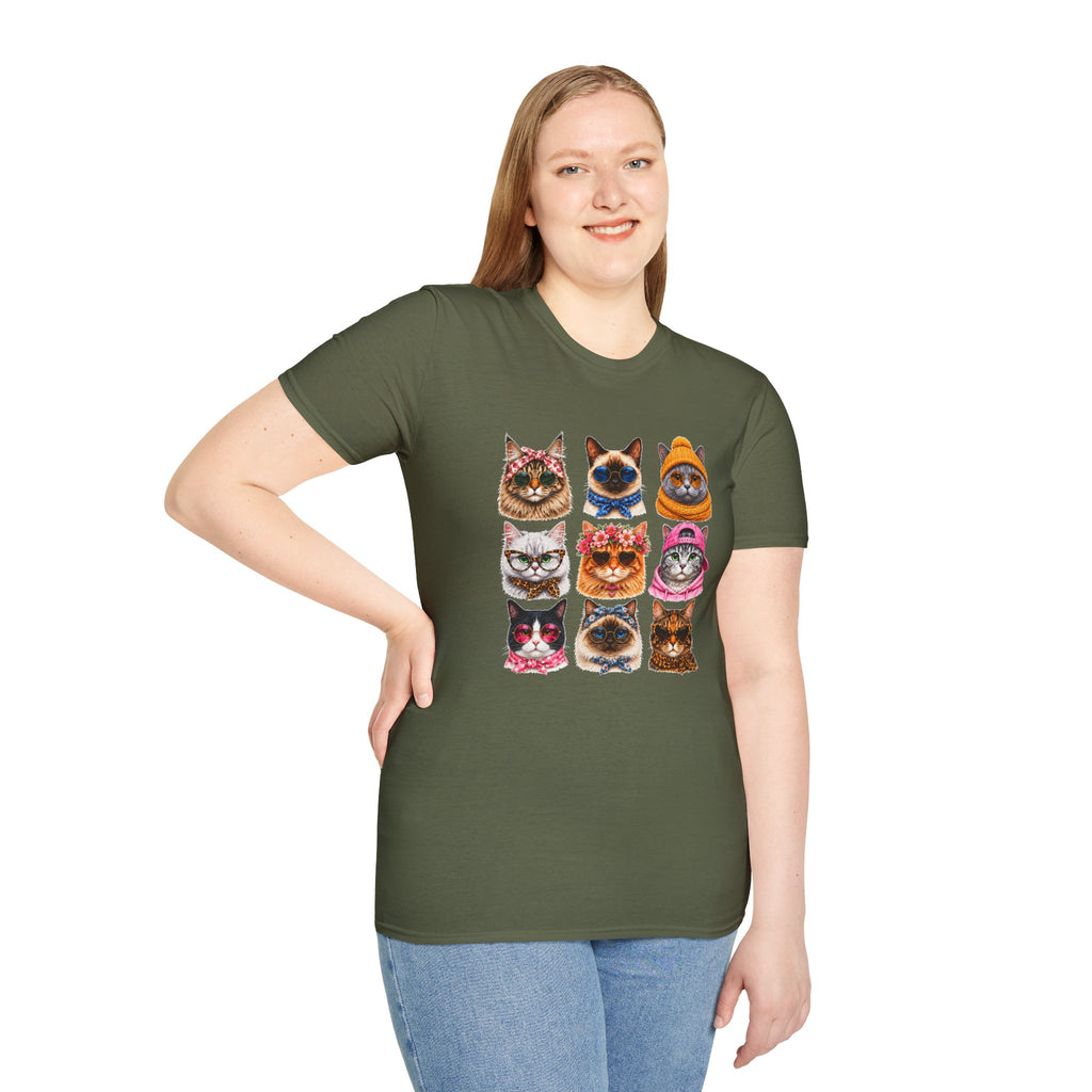 Cute Cat Faces T-Shirt, Cat Lover Tee, Funny Kitty Shirt, Colorful Cat Graphic Tee, Gift for Cat Mom, Cat Owner Gift, Animal Lover Shirt