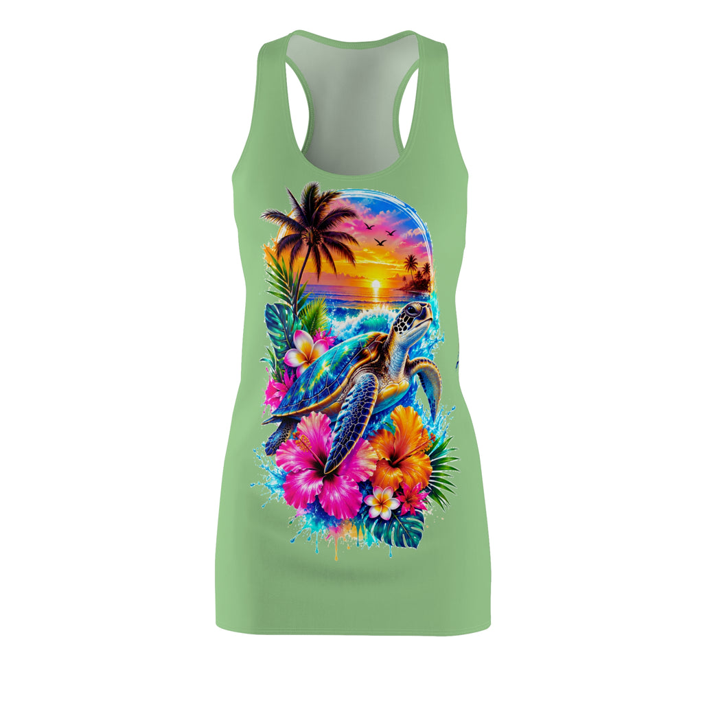 Tropical Sea Turtle Racerback Dress — Sunset Hibiscus Beach Print