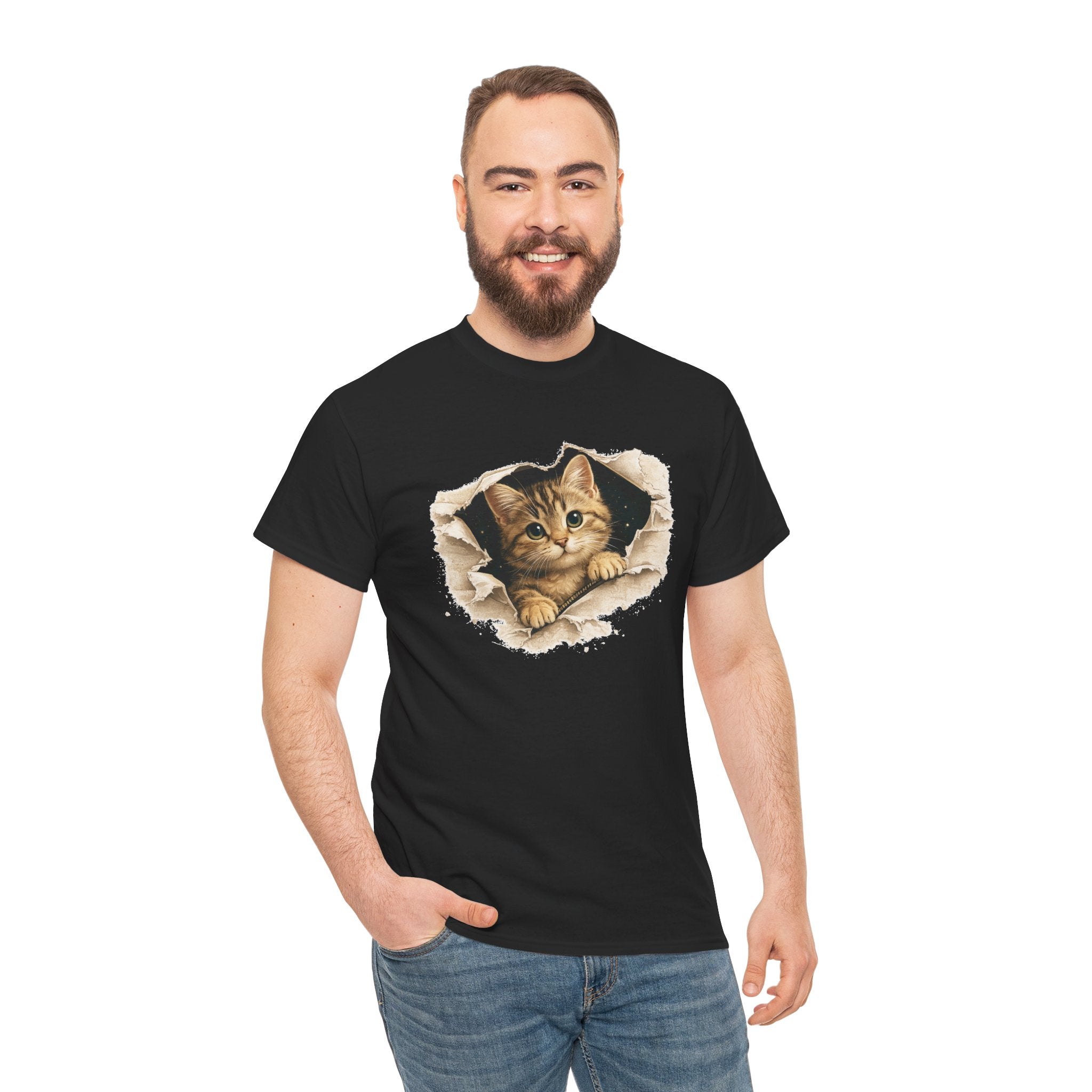 Cat Peeking Through Hole T-Shirt — Cute Kitten Graphic Tee