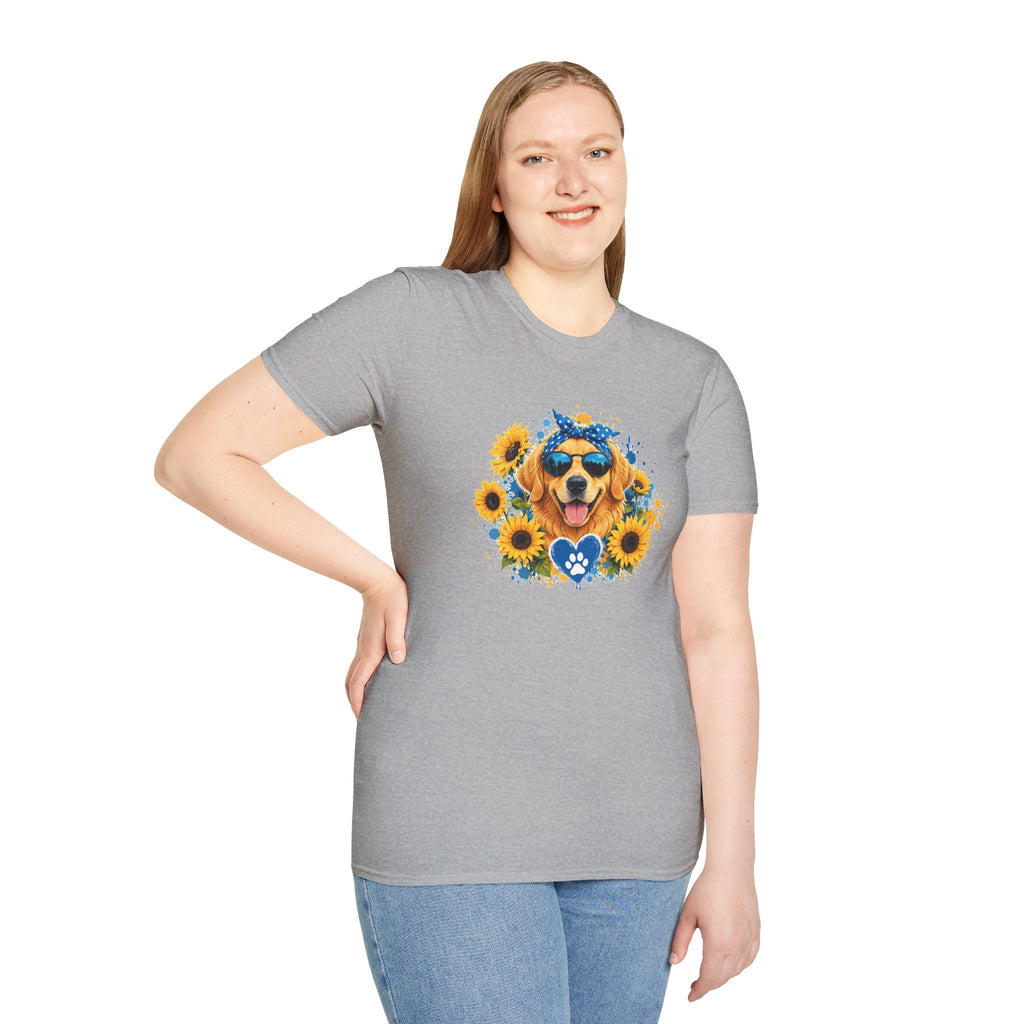 Golden Retriever Sunflower T-Shirt | Cute Dog Lover Shirt | Happy Puppy Graphic Tee | Floral Dog Mom Gift | Summer Unisex Tee