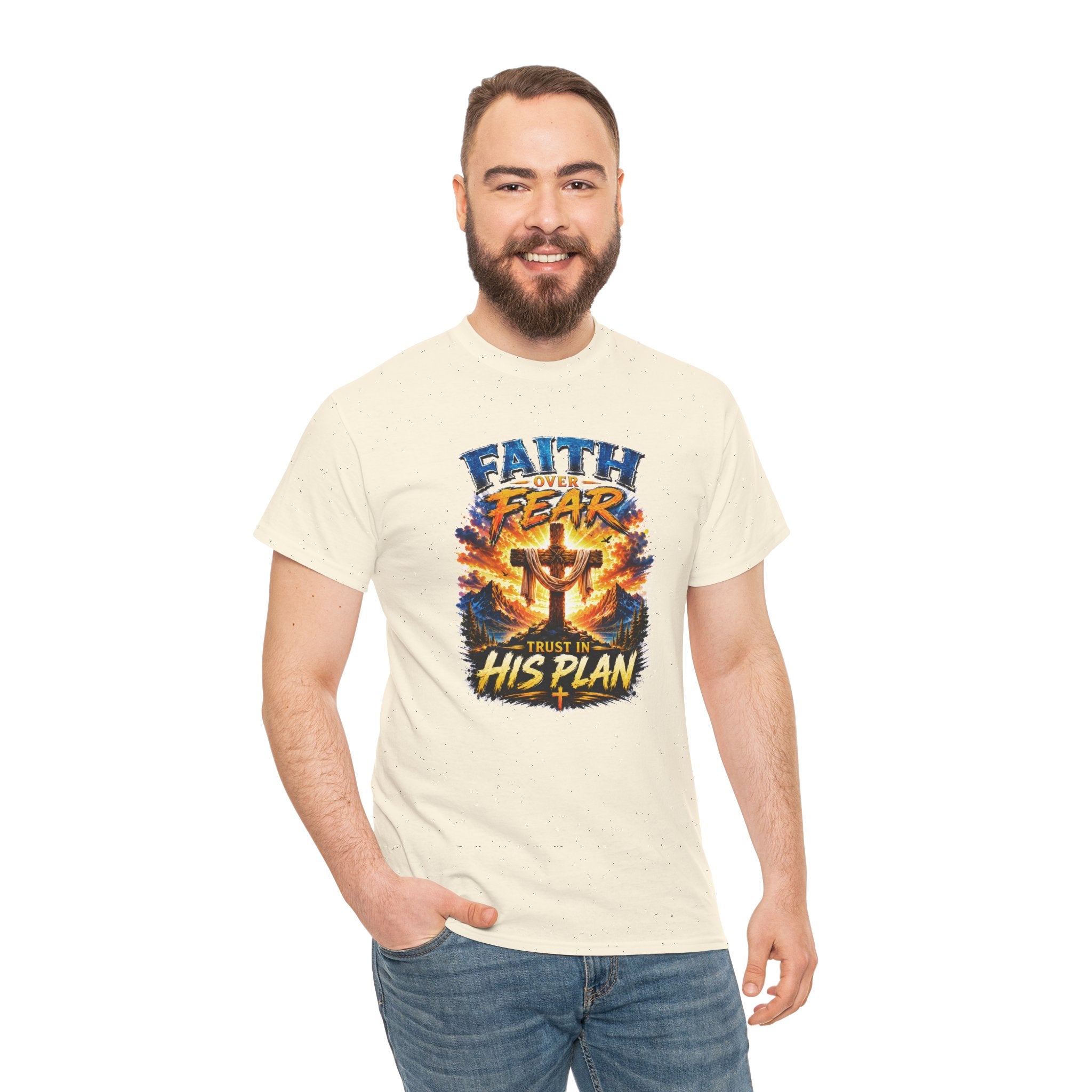 Faith Over Fear Christian T-Shirt | Trust in His Plan Cross Graphic Tee | Religious Unisex Shirt | Christian Gift