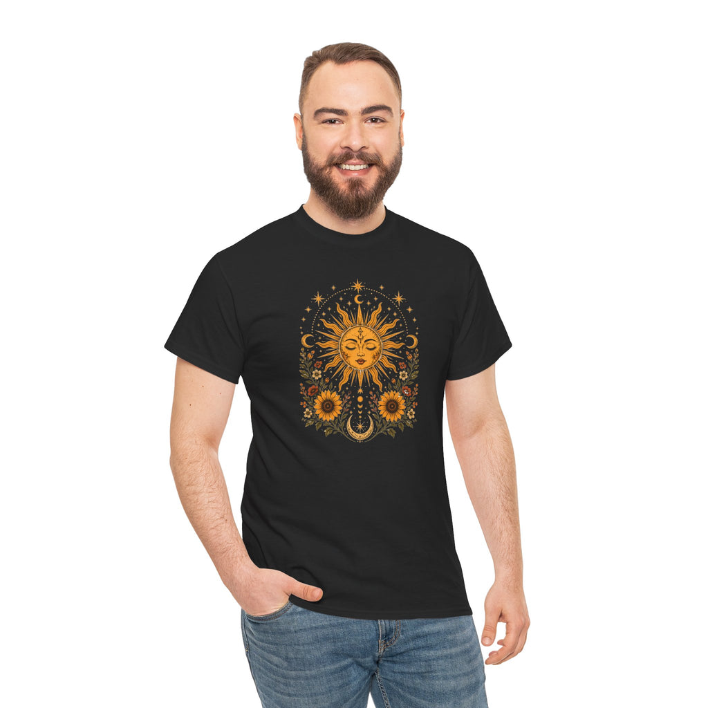 Sun & Sunflower Graphic T-Shirt, Boho Celestial Tee, Vintage Sun Shirt, Spiritual Aesthetic Top, Gift for Her
