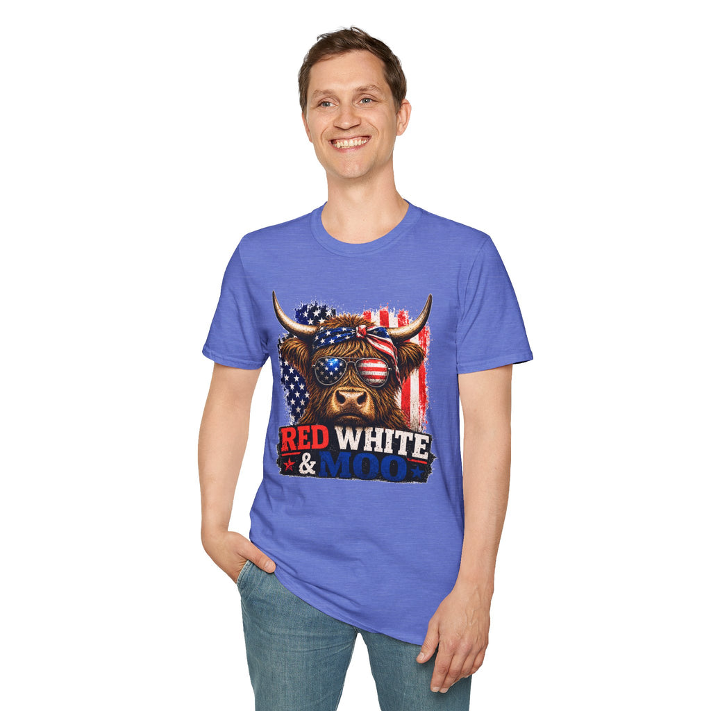 Patriotic Cow Graphic T-Shirt — "Red White & Moo" American Flag Tee