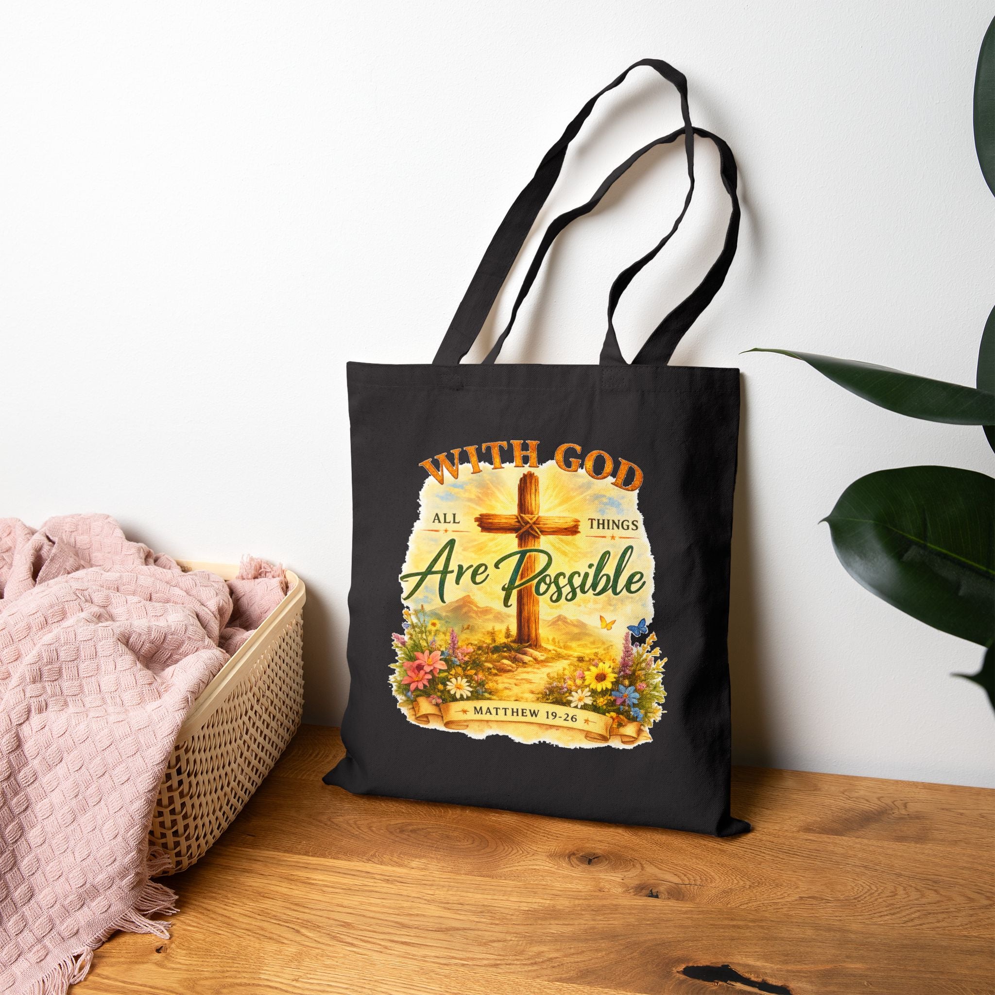 Christian Tote Bag – With God All Things Are Possible | Matthew 19:26 Faith Tote Bag | Religious Gift for Women