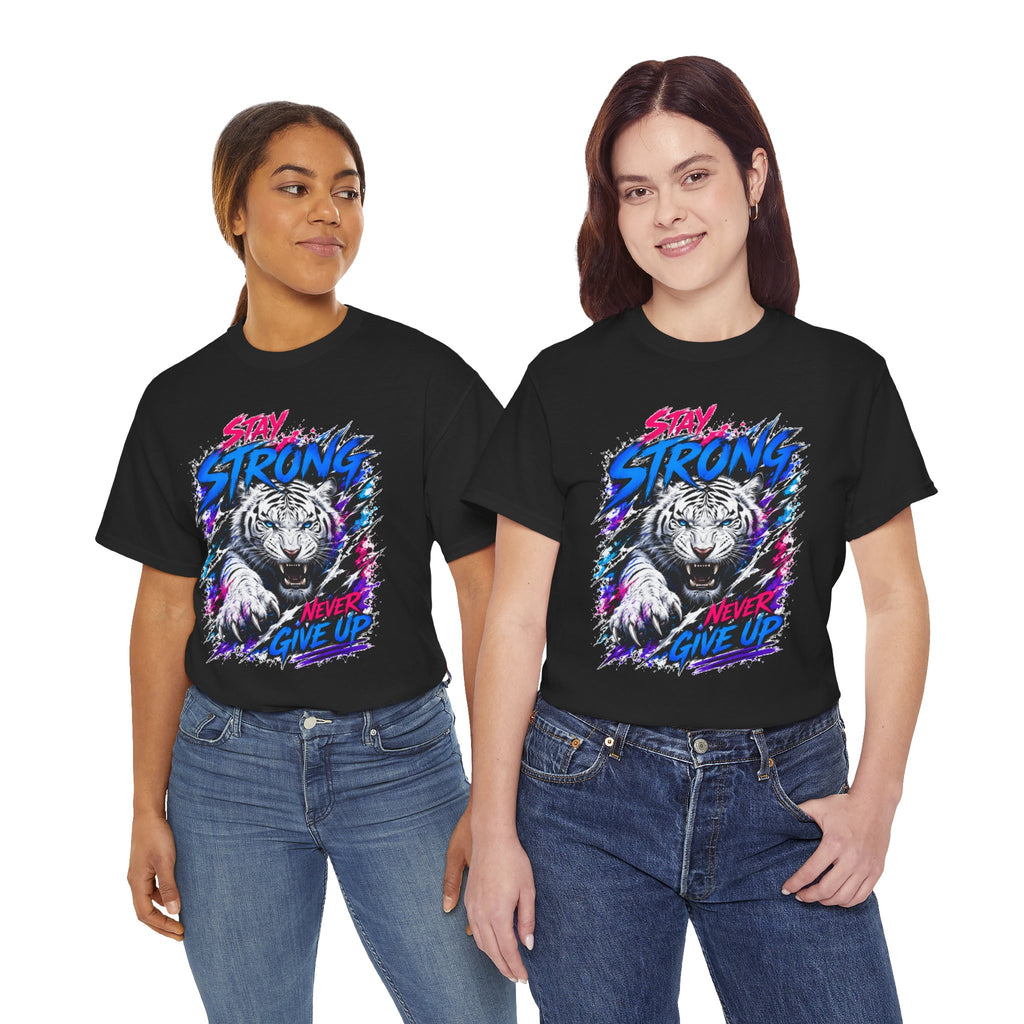 Stay Strong Never Give Up Tiger T-Shirt | White Tiger Graphic Tee | Motivational Unisex Shirt | Inspirational Animal Tee | Gift for Tiger Lovers