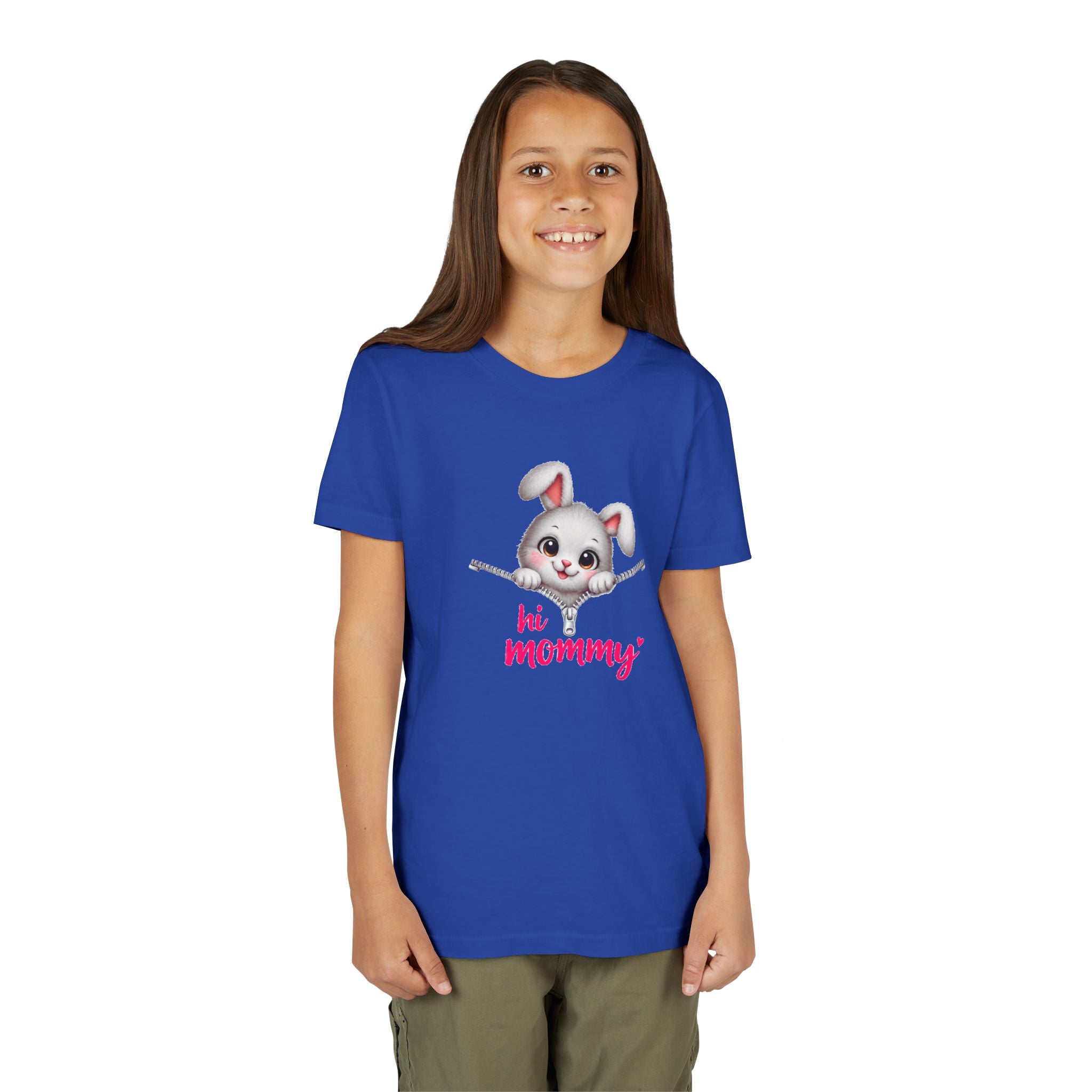 Cute Bunny Youth Shirt, Hi Mommy Kids Tee, Funny Rabbit Graphic T-Shirt, Cute Animal Lover Gift for Girls