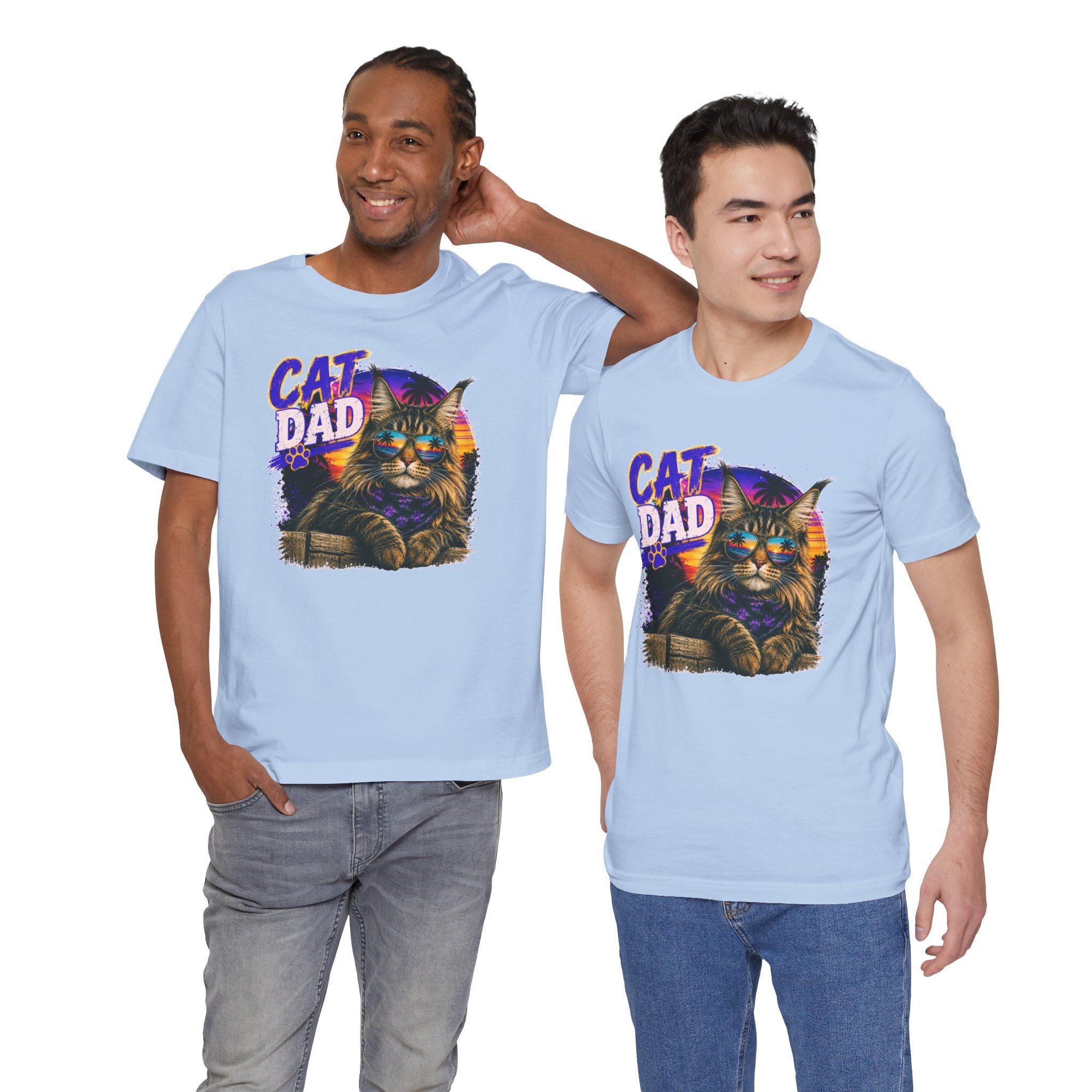 Cat Dad Maine Coon T-Shirt | Retro Sunset Cat Lover Shirt | Funny Cat Dad Gift | Vintage Graphic Tee for Men