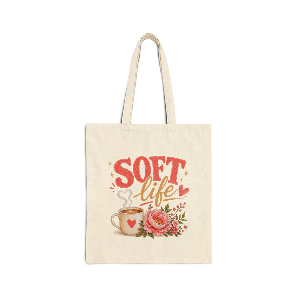 Tote Bag — "Soft Life" Floral Coffee Canvas Tote