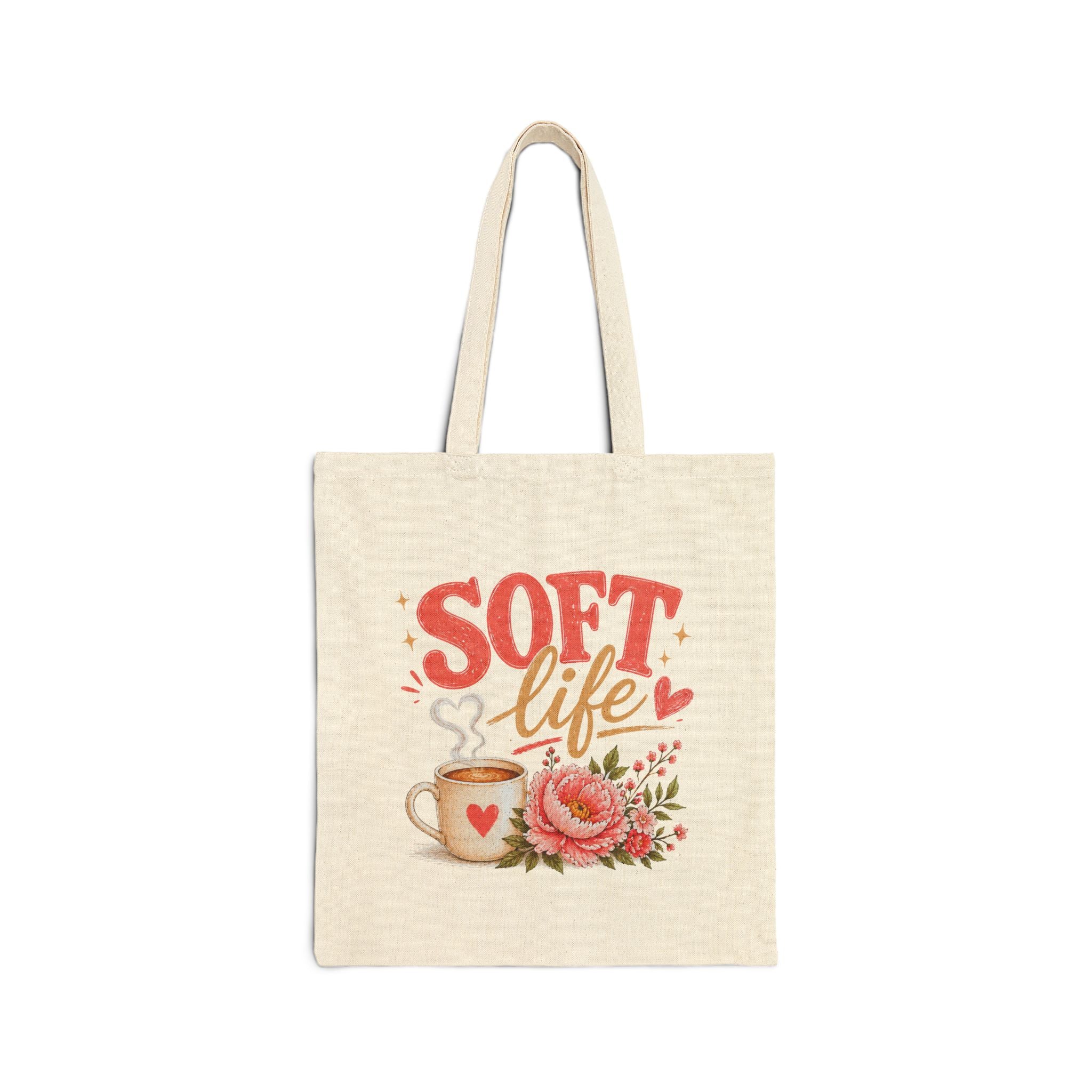 Tote Bag — "Soft Life" Floral Coffee Canvas Tote