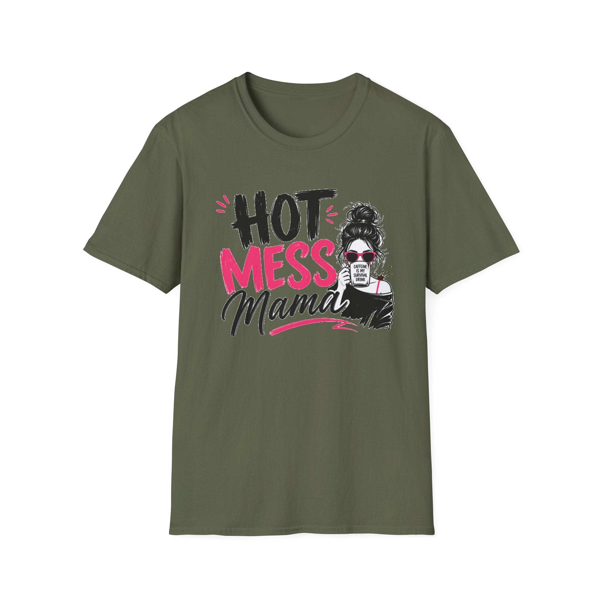 Hot Mess Mama Coffee Lover Shirt, Funny Mom Life Graphic Tee, Caffeine Humor T-Shirt for Moms