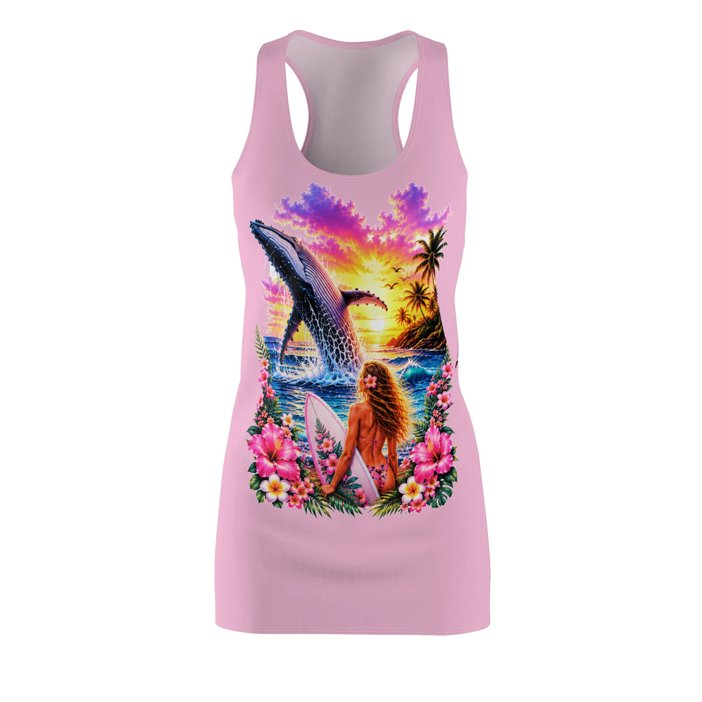 Tropical Whale Surf Dress — Pink Racerback Beach Sundress