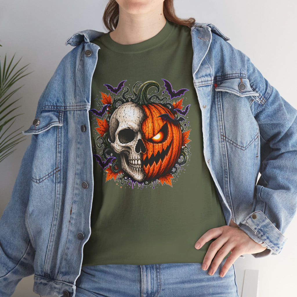 Halloween Skull Pumpkin T-Shirt, Spooky Jack O Lantern Graphic Tee, Unisex Halloween Shirt, Gothic Fall Tee