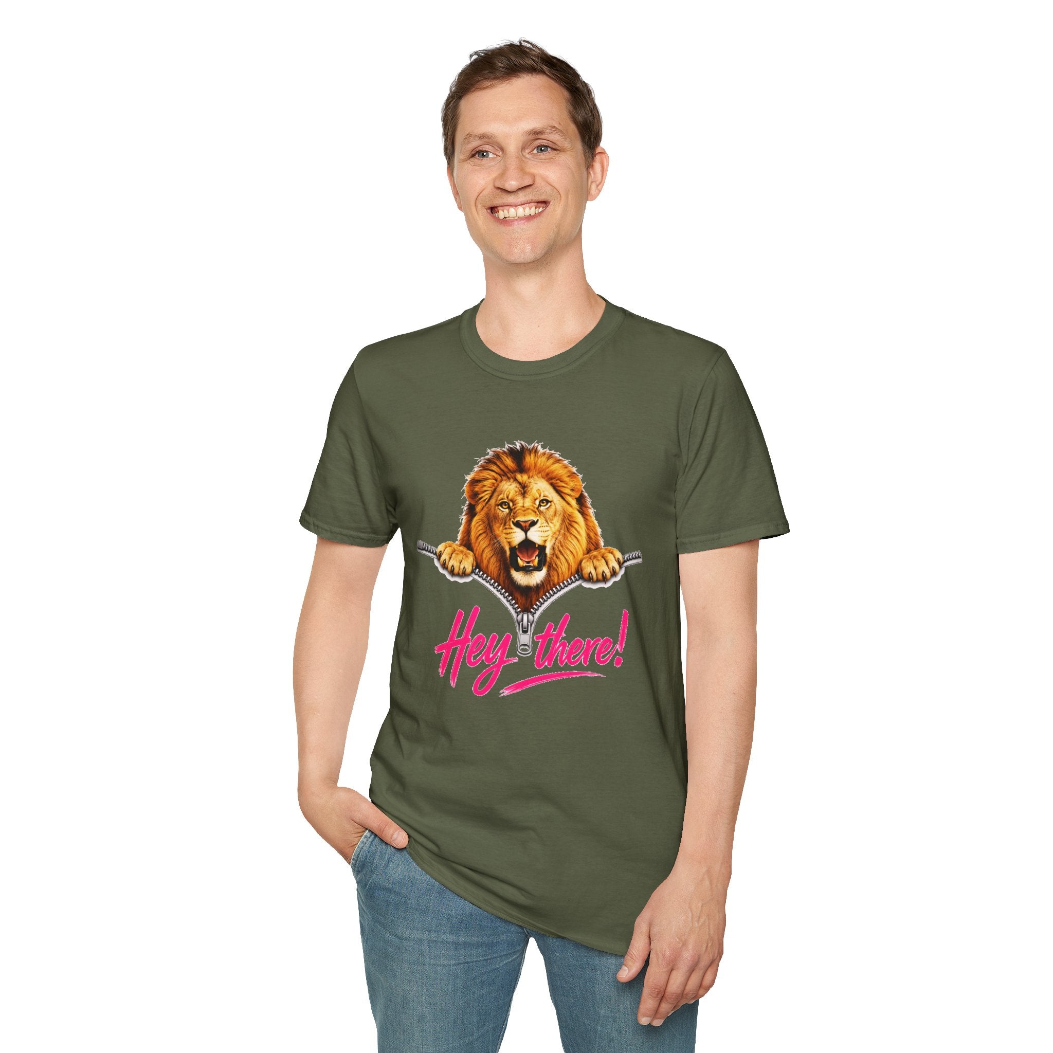 Lion Graphic Tee, Hey There Lion Shirt, Cute Roaring Lion T-Shirt, Funny Animal Graphic Tee, Unisex Casual Shirt