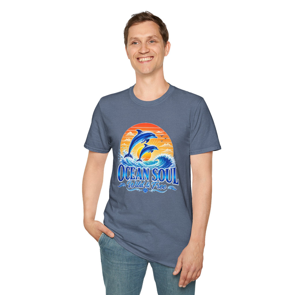 Ocean Soul Dolphin T-Shirt | Wild & Free Beach Tee | Coastal Summer Shirt | Ocean Lover Gift | Dolphin Graphic Unisex Tee