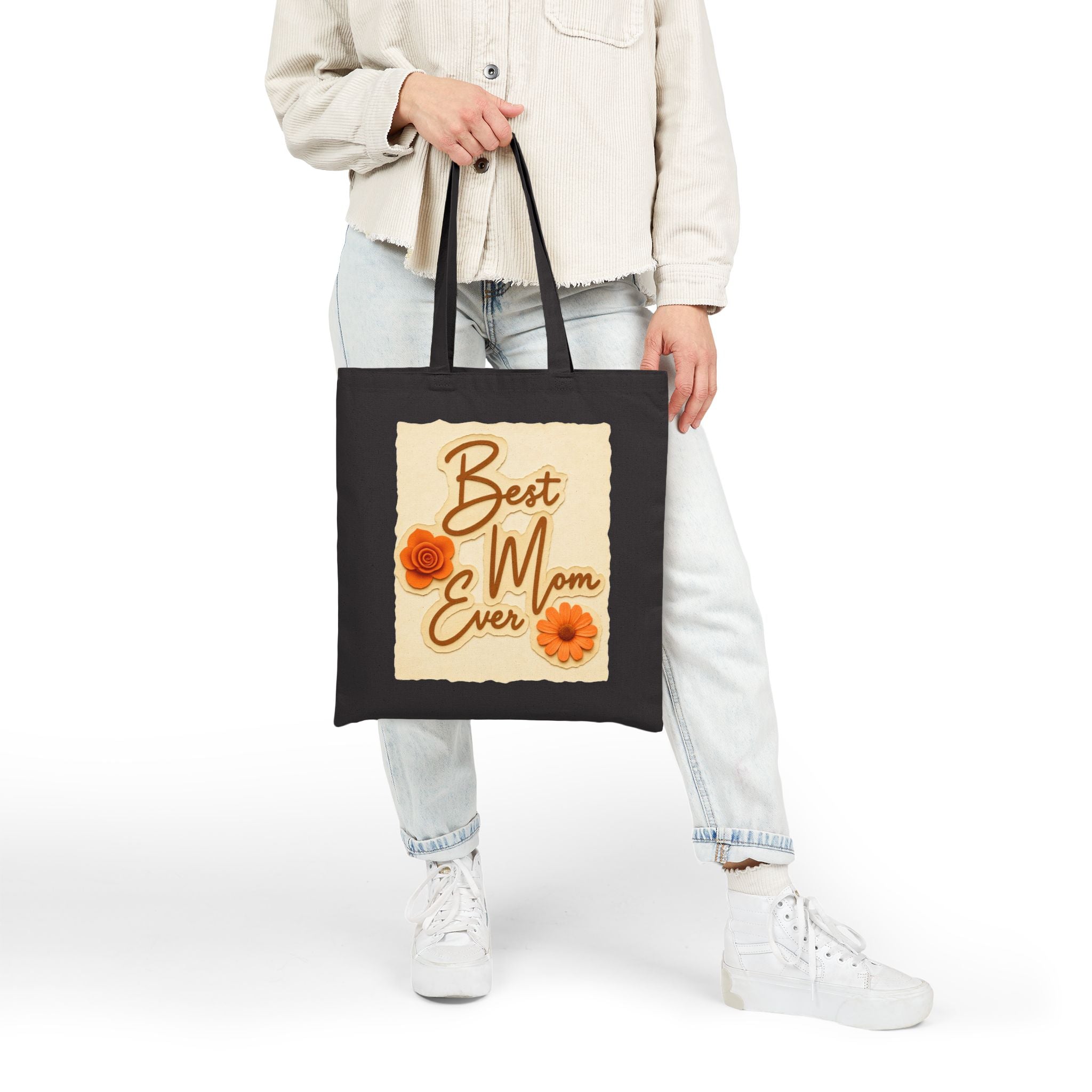 Best Mom Ever Tote Bag, Floral Canvas Bag, Cute Gift for Mom, Retro Style Reusable Bag, Mother’s Day Gift