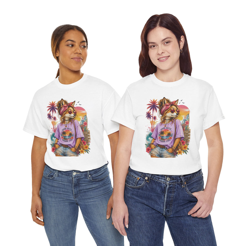 Fox Beach Vibes Shirt, Retro Beach T-Shirt, Summer Sunset Graphic Tee, Coastal Vacation Gift