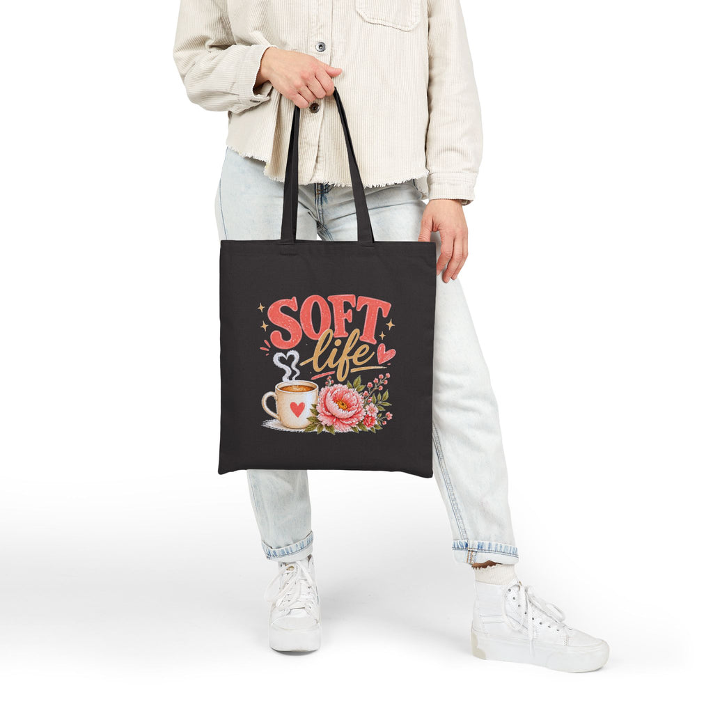 Tote Bag — "Soft Life" Floral Coffee Canvas Tote