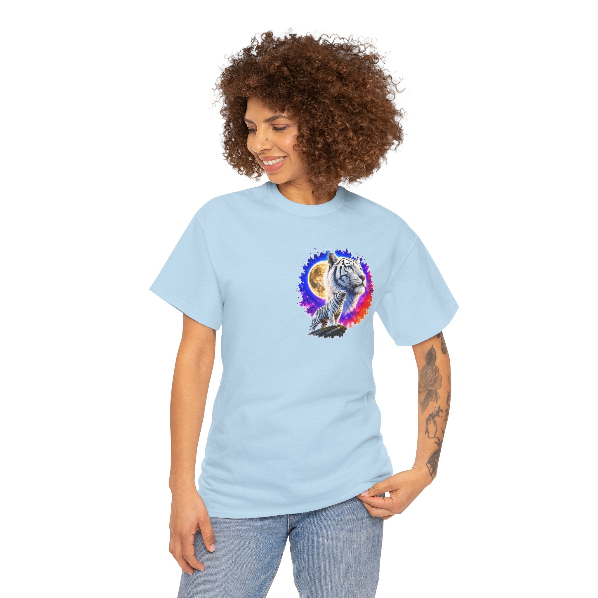 White Tiger Moon T-Shirt | Colorful Wildlife Graphic Tee | Big Cat Lover Gift | Unisex Nature Shirt
