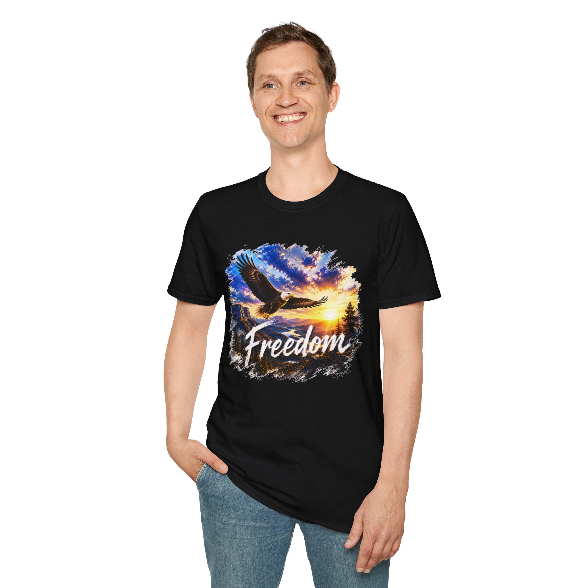 Freedom Eagle T-Shirt, Soaring Eagle Graphic Tee, Sunset Wildlife Shirt, Nature Lover Gift, Unisex Outdoor Tee