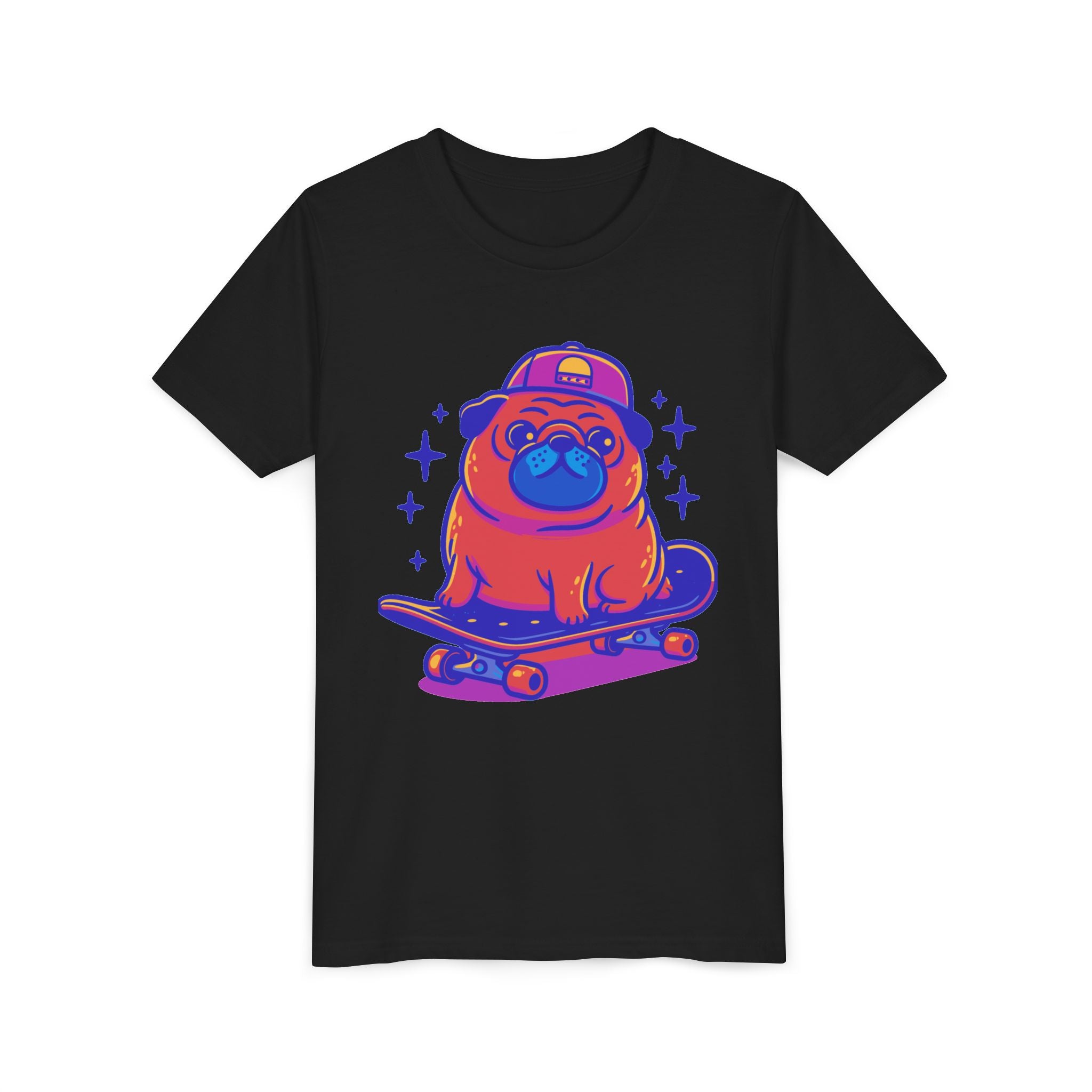 Cute Skateboarding Pug Kids T-Shirt | Funny Dog Graphic Tee for Boys & Girls | Youth Streetwear Shirt