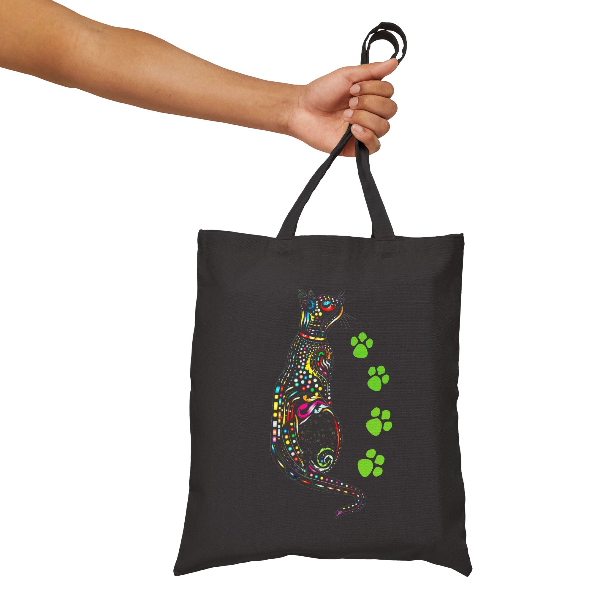 Aesthetic Cat Tote Bag with Paw Prints, Colorful Cat Design, Cute Gift Idea