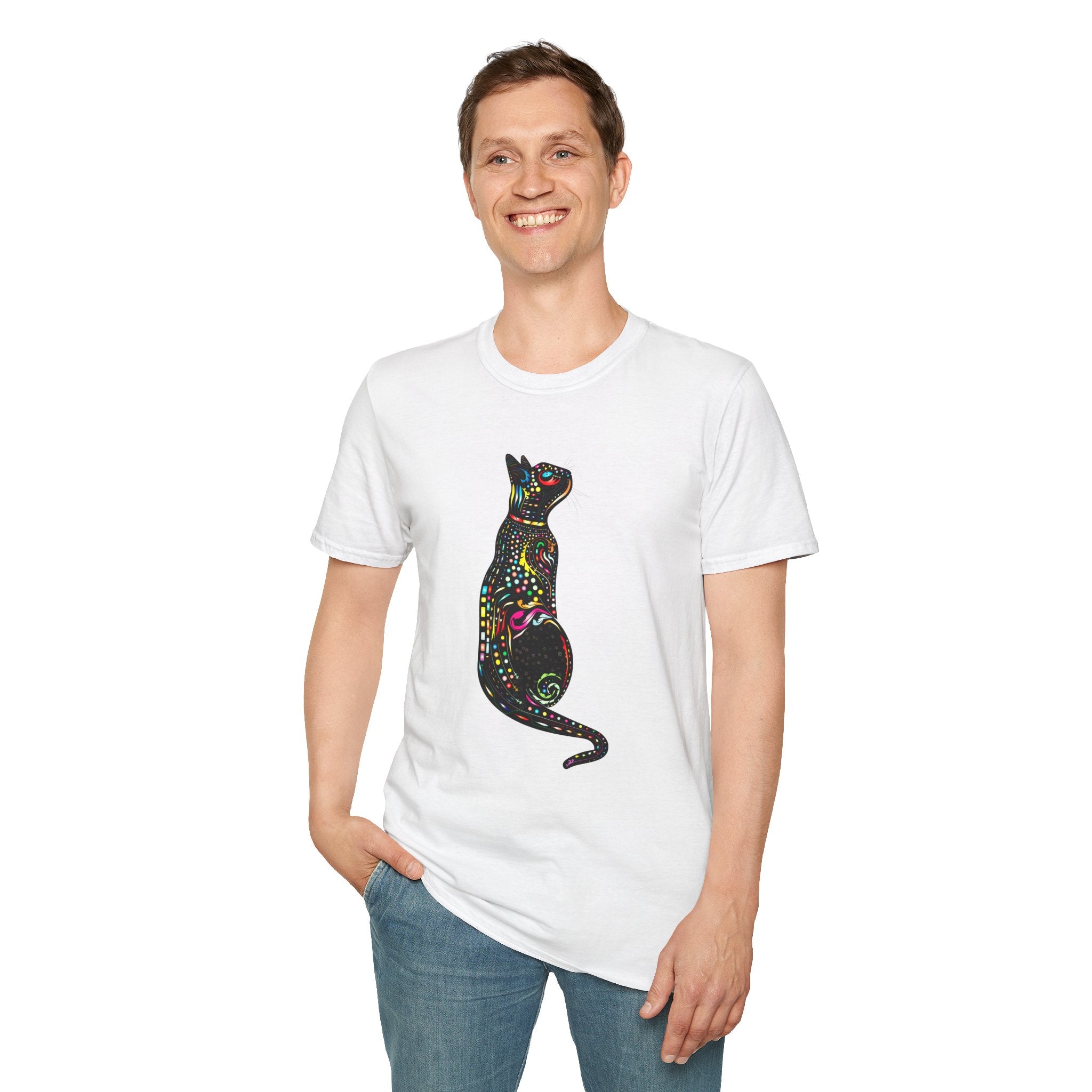 Cute Cat Graphic Tee, Colorful Black Cat Design, Aesthetic Cat Lover Shirt