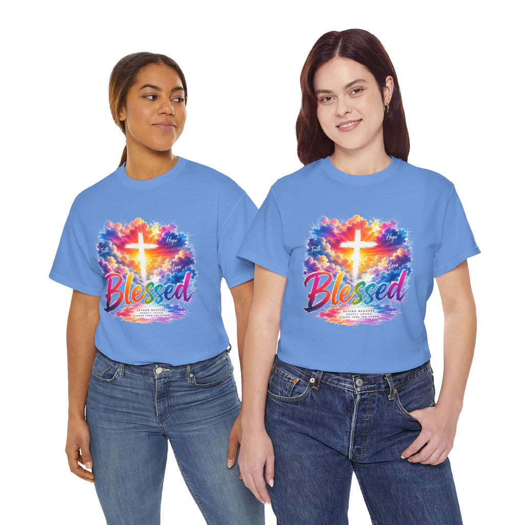 Blessed Christian T-Shirt, Colorful Cross Shirt, Faith Graphic Tee, Jesus Lover Gift, Religious Unisex Shirt