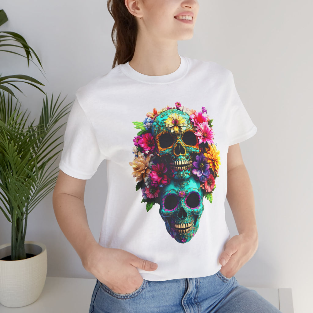 Floral Skull T-Shirt, Day of the Dead Shirt, Sugar Skull Graphic Tee, Colorful Skull Tee, Gothic Floral Shirt