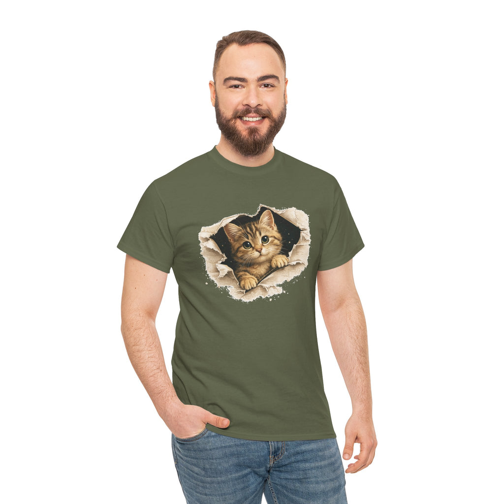 Cat Peeking Through Hole T-Shirt — Cute Kitten Graphic Tee