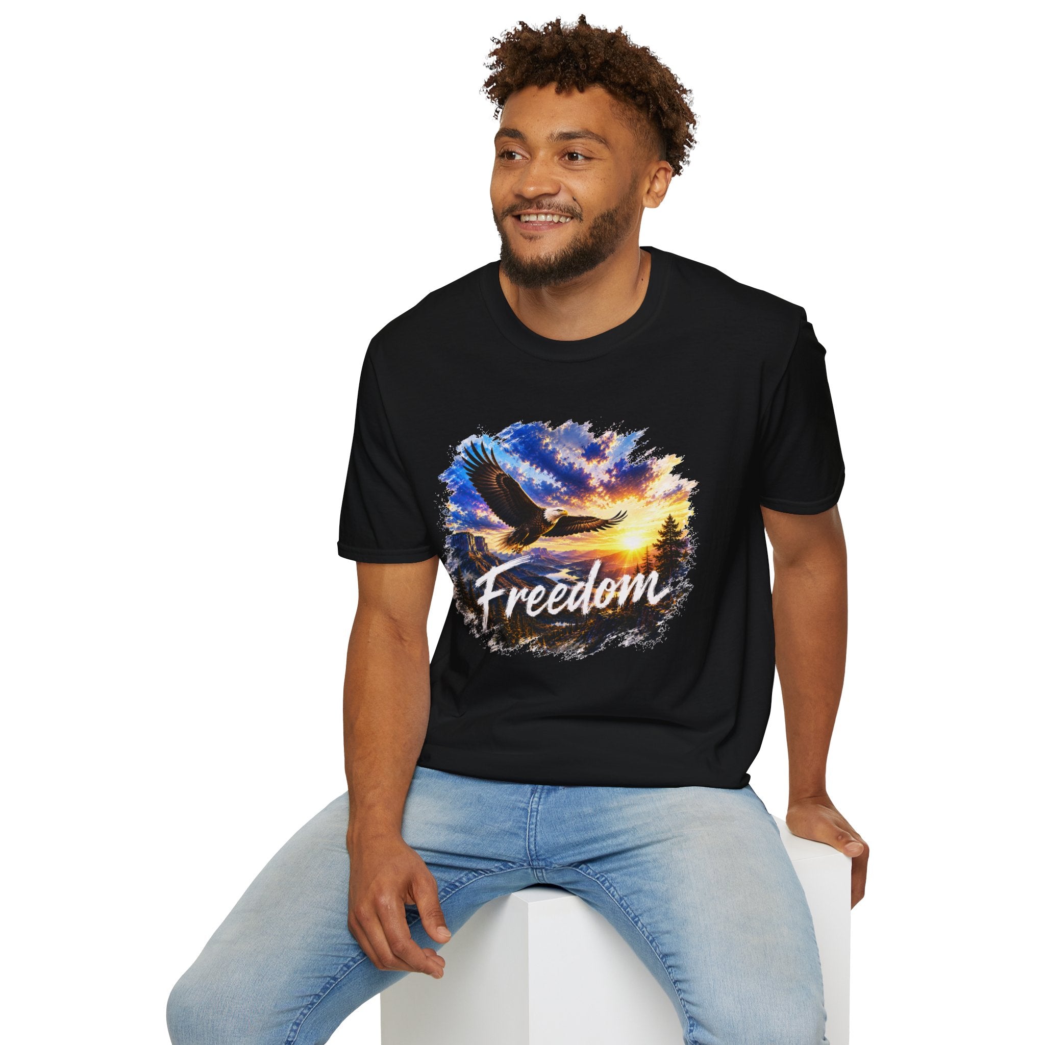 Freedom Eagle T-Shirt, Soaring Eagle Graphic Tee, Sunset Wildlife Shirt, Nature Lover Gift, Unisex Outdoor Tee