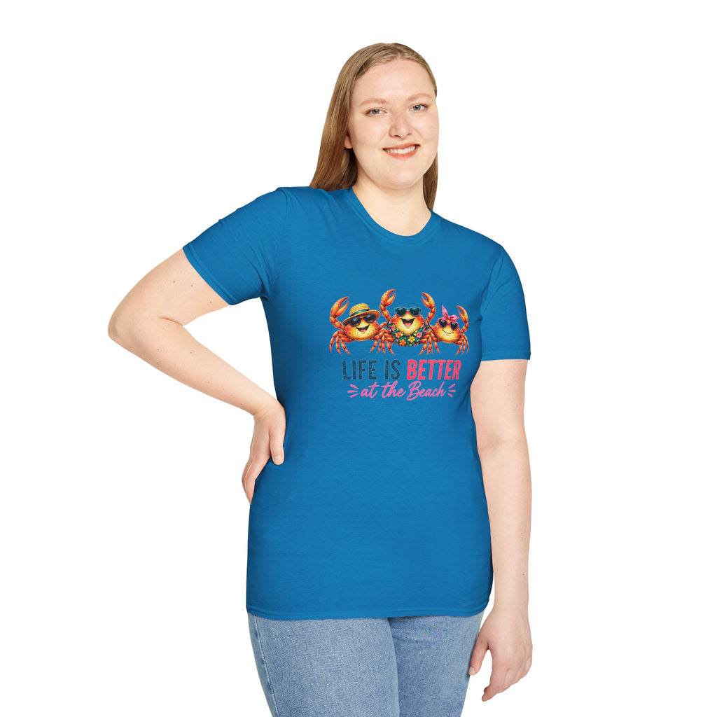 Funny Beach Crab T-Shirt | Life Is Better at the Beach Tee | Cute Summer Vacation Shirt | Coastal Graphic Tee | Ocean Lover Gift