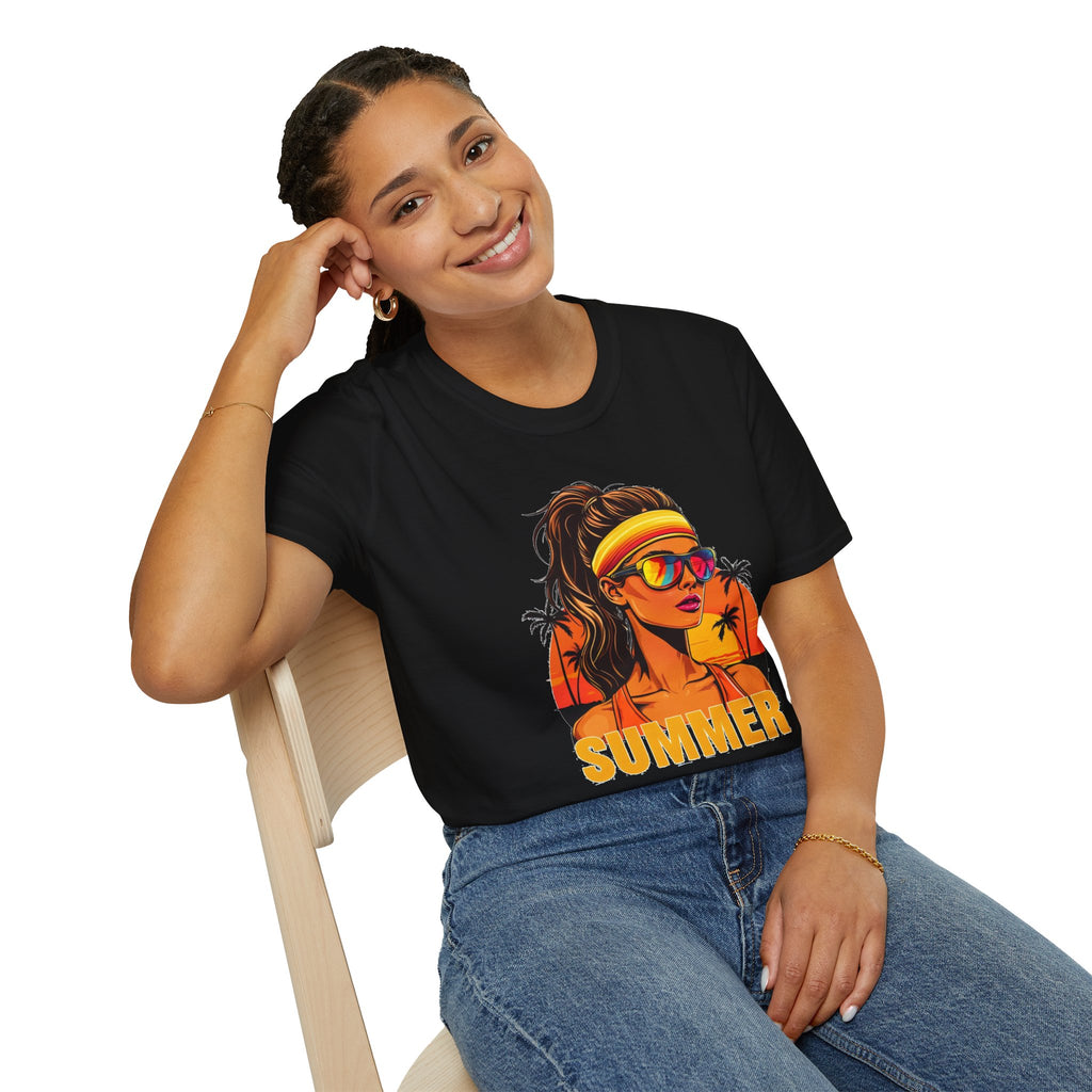 Summer Retro Graphic T-Shirt — 'SUMMER' Beach Babe Palm Tree Tee