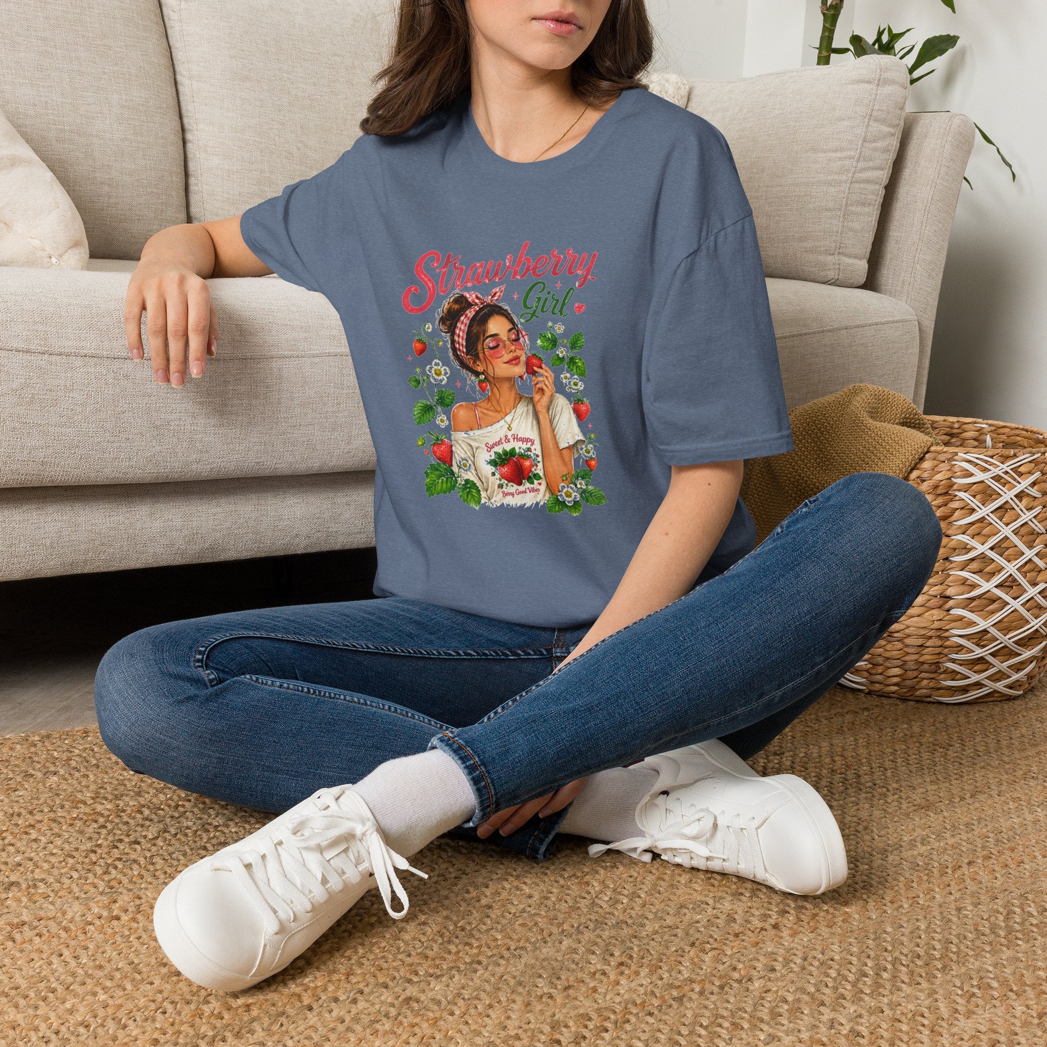 Strawberry Girl T-Shirt, Cute Strawberry Graphic Tee, Retro Fruit Shirt, Summer Women's T-Shirt
