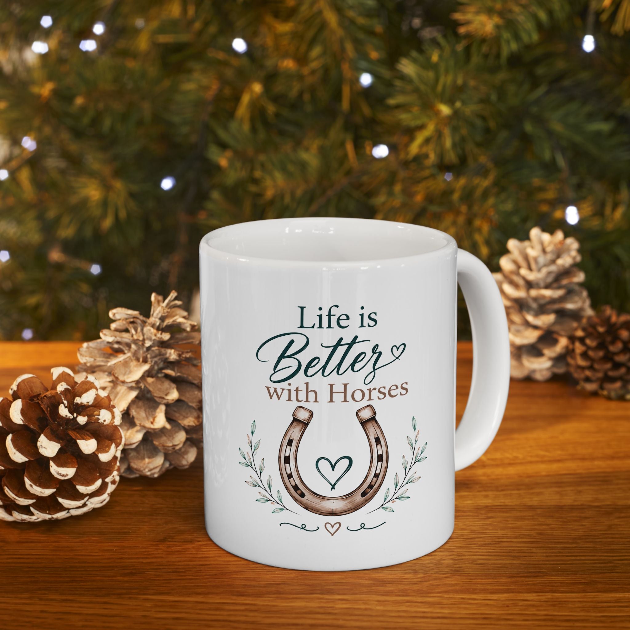 Ceramic Mug - 'Live a Beautiful Life' Floral Horse Coffee Cup (11oz, 15oz)