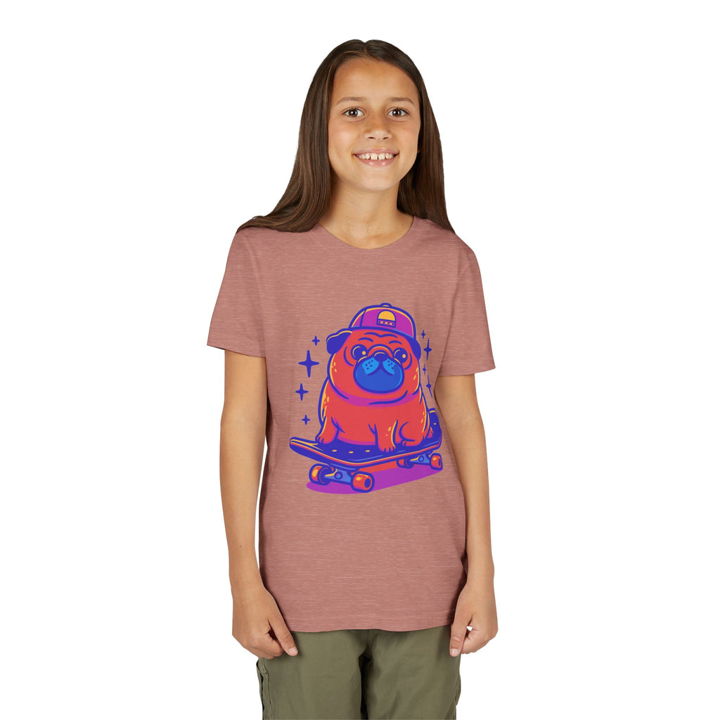 Cute Skateboarding Pug Kids T-Shirt | Funny Dog Graphic Tee for Boys & Girls | Youth Streetwear Shirt