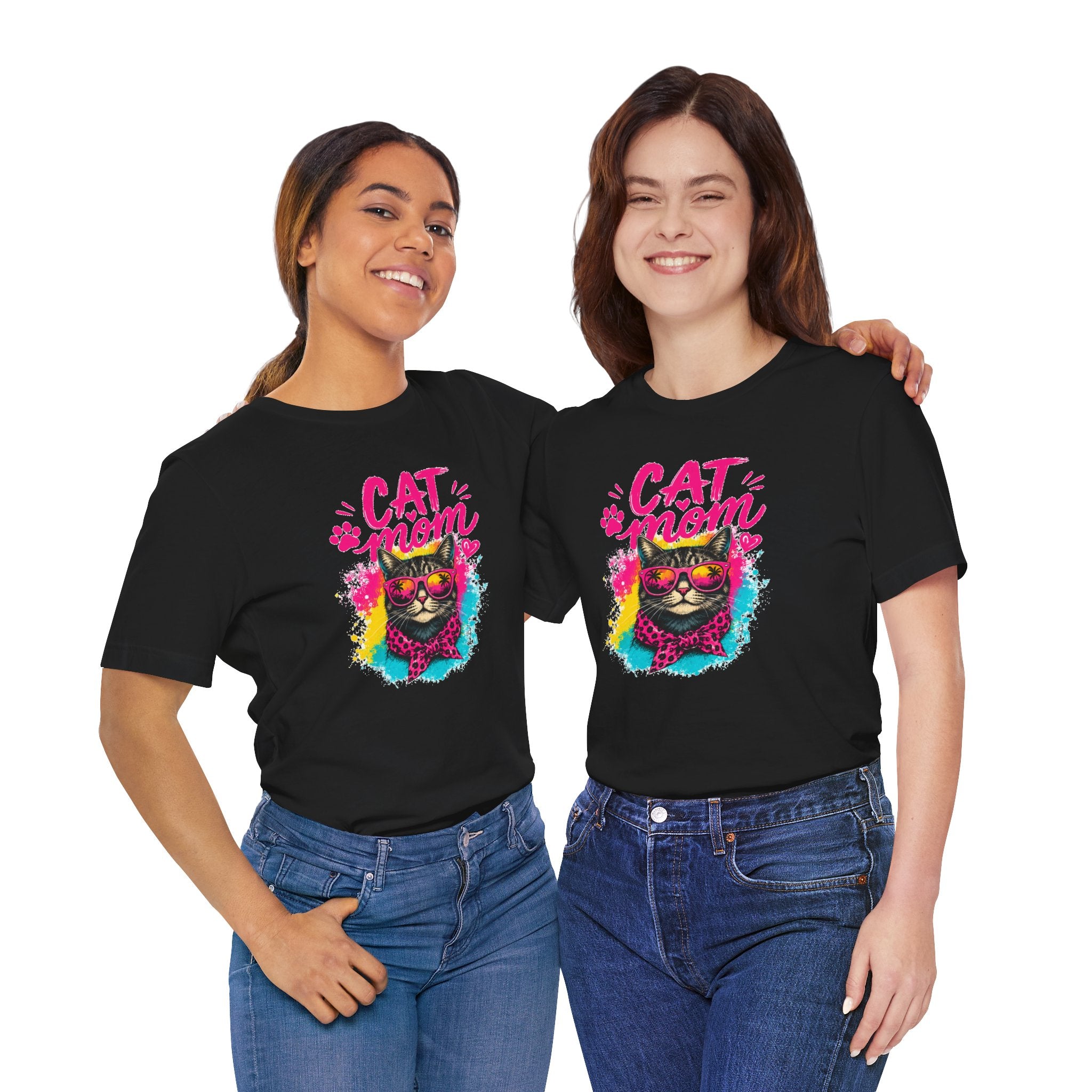 Cat Mom T-Shirt | Funny Cat Mom Gift | Colorful Retro Cat Lover Tee | Cute Cat Graphic Shirt | Unisex Cat Mom Tee